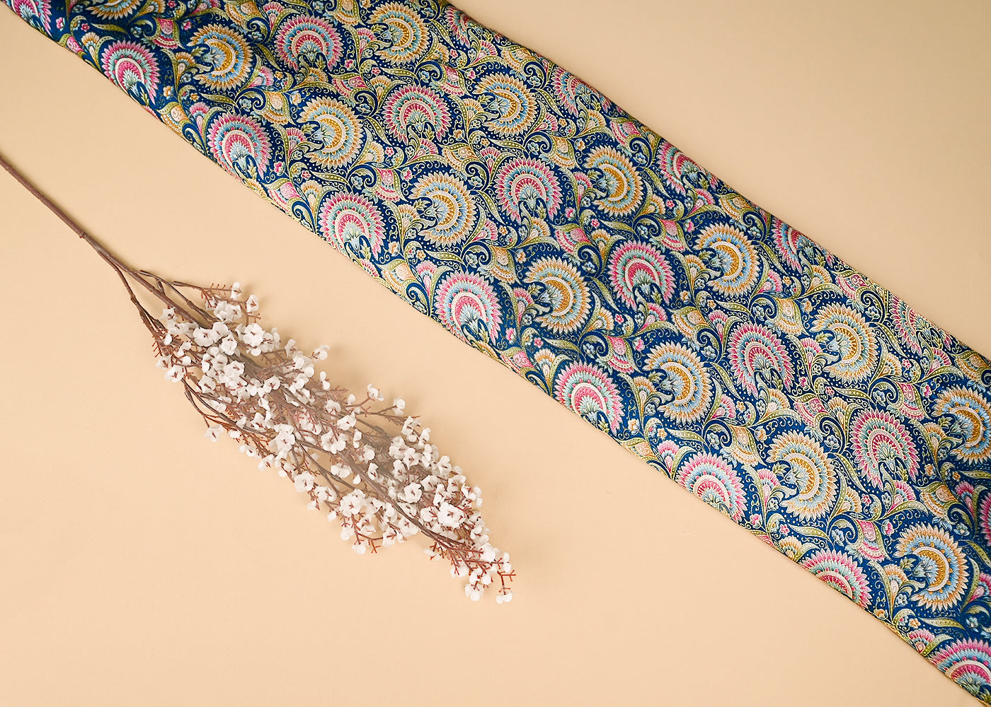 Teal Upada Silk Fabric With Traditional Print With Golden Zari Work 20313