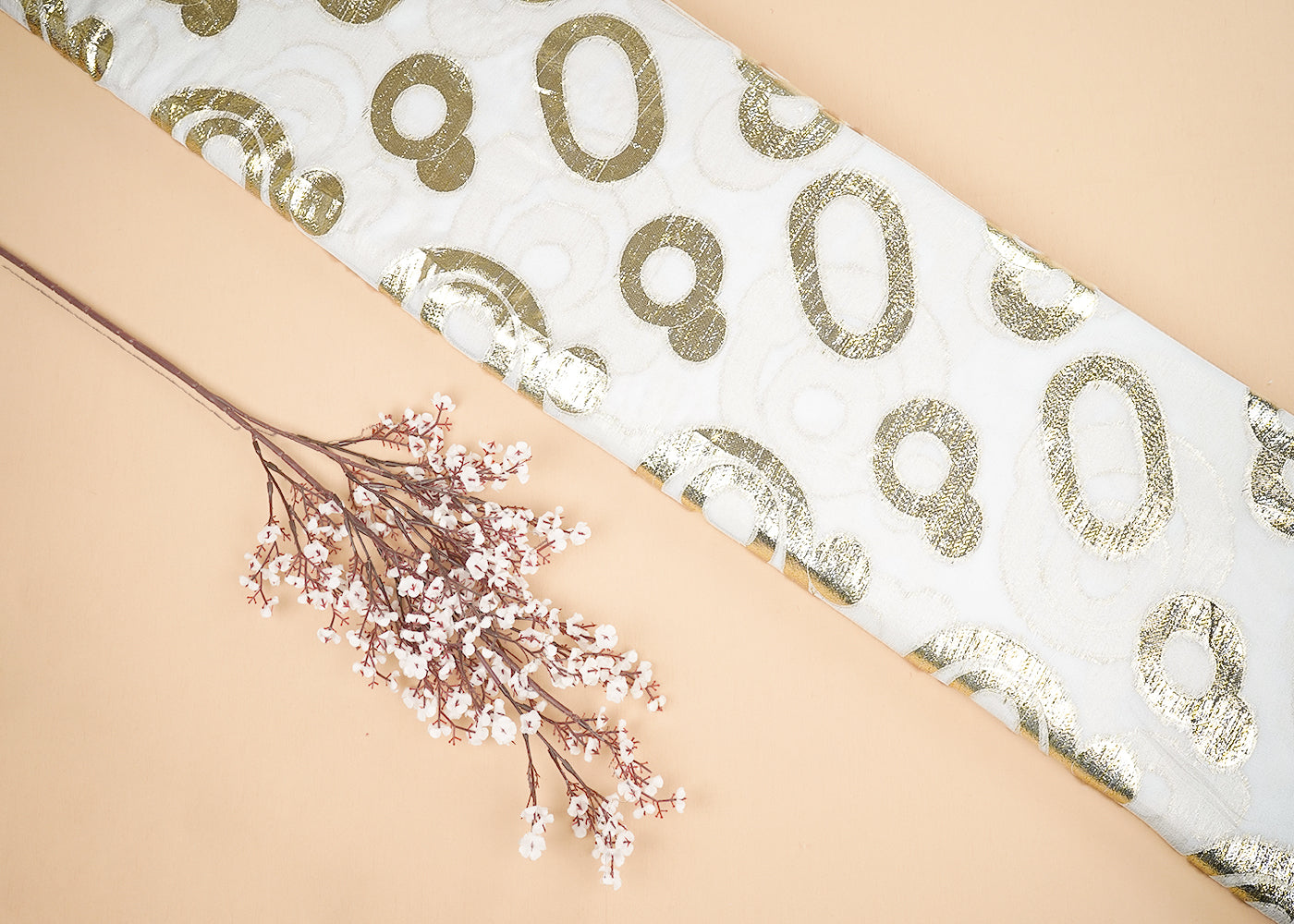 White Georgette Fabric With All Over Foil Work 20343