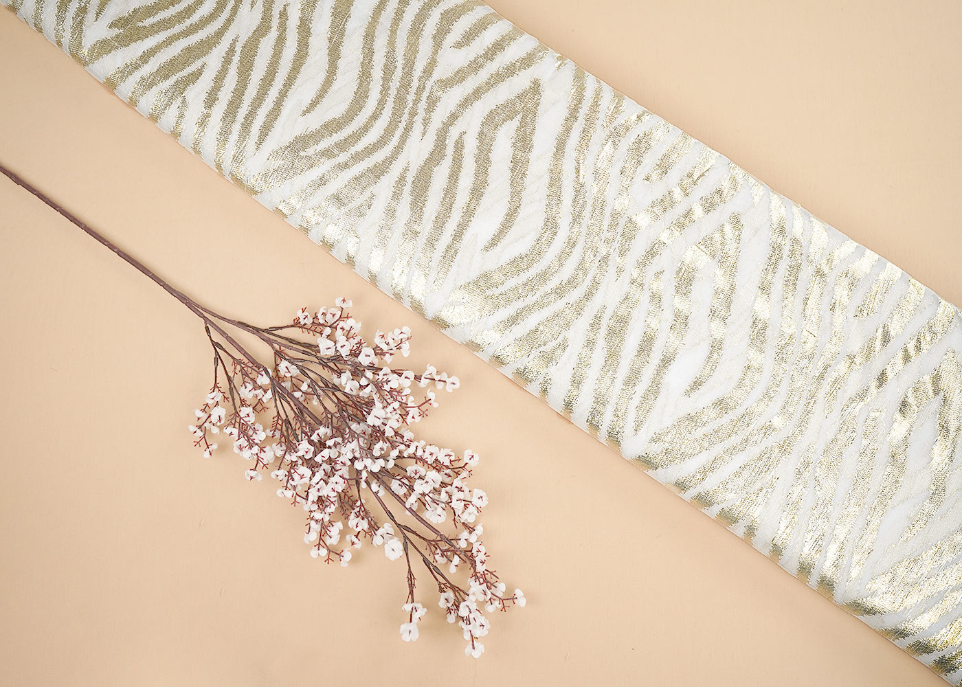 White Georgette Fabric With All Over Foil Work 20344