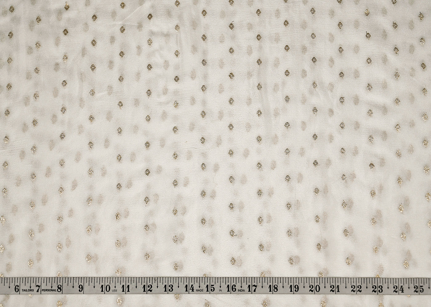 White Chinon Chiffon Fabric With All Over Golden Zari Handloom 20347