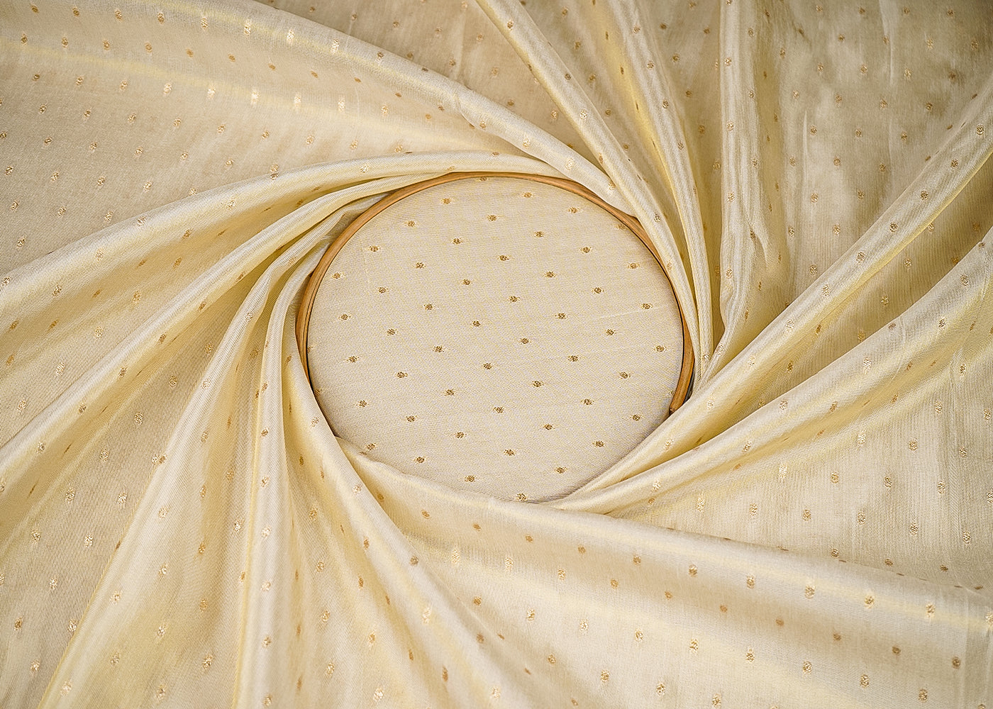 Light Golden Tissue Fabric With All Over Zari Handloom 20352