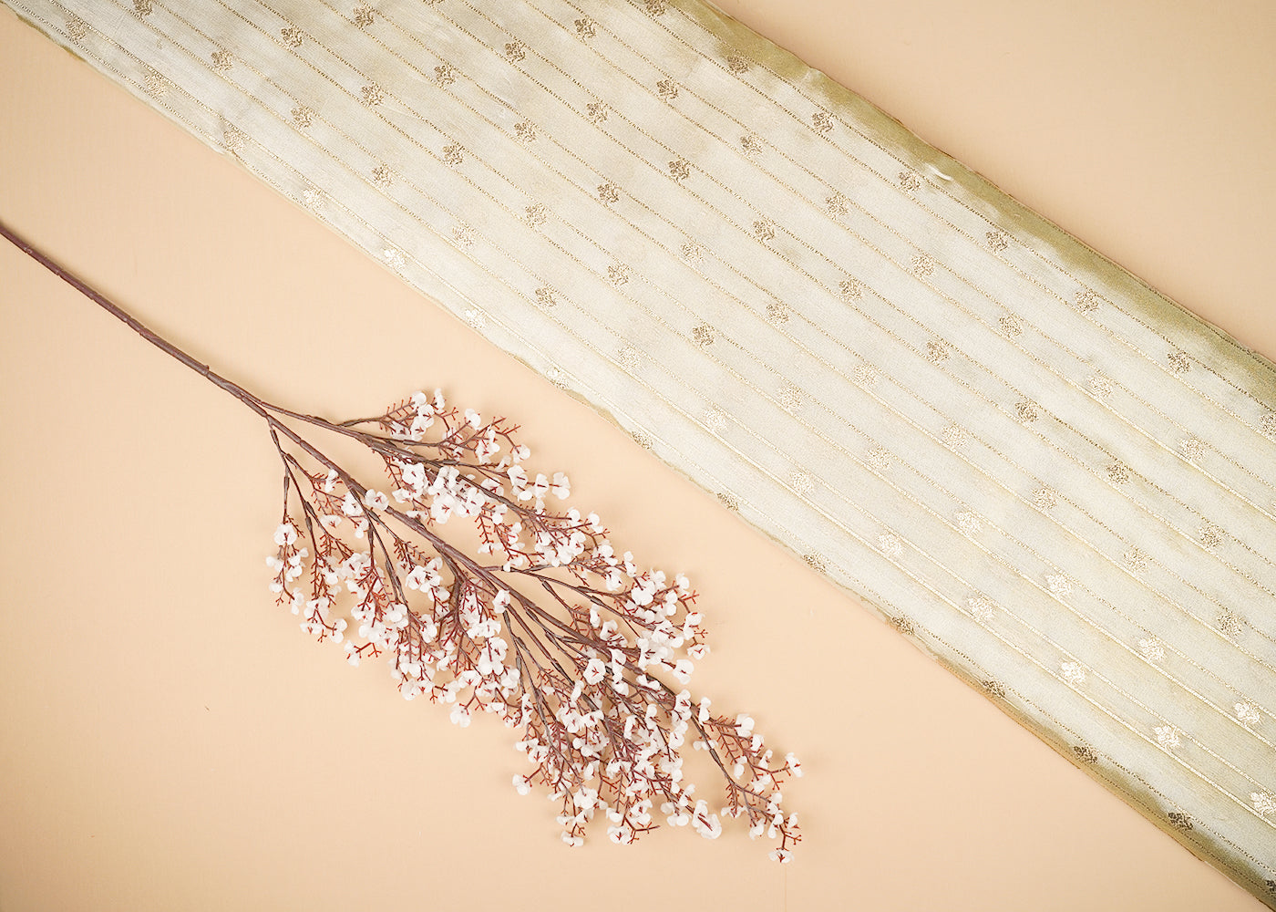 Light Golden Tissue Fabric With All Over Zari Handloom 20354