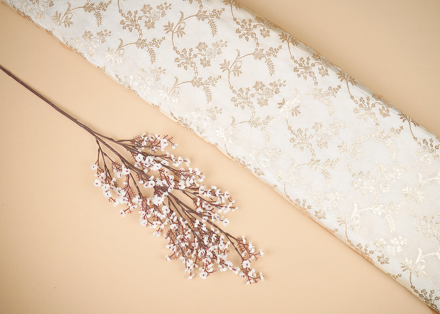 Light Golden Tissue Fabric With All Over Golden Zari Handloom 20360