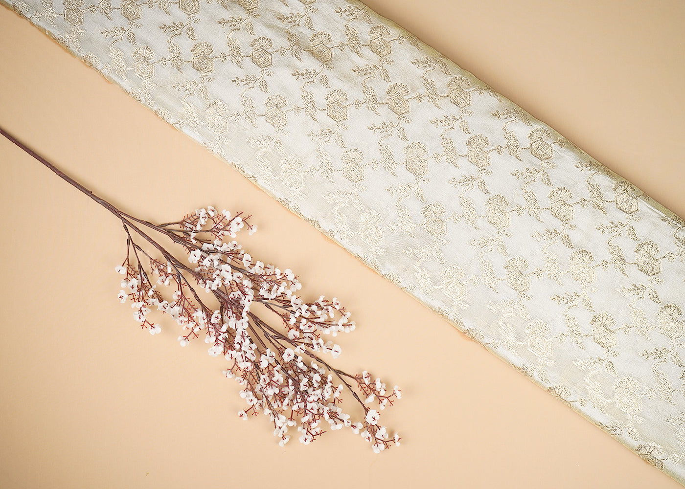 Light Golden Tissue Fabric With All Over Golden Zari Handloom 20361