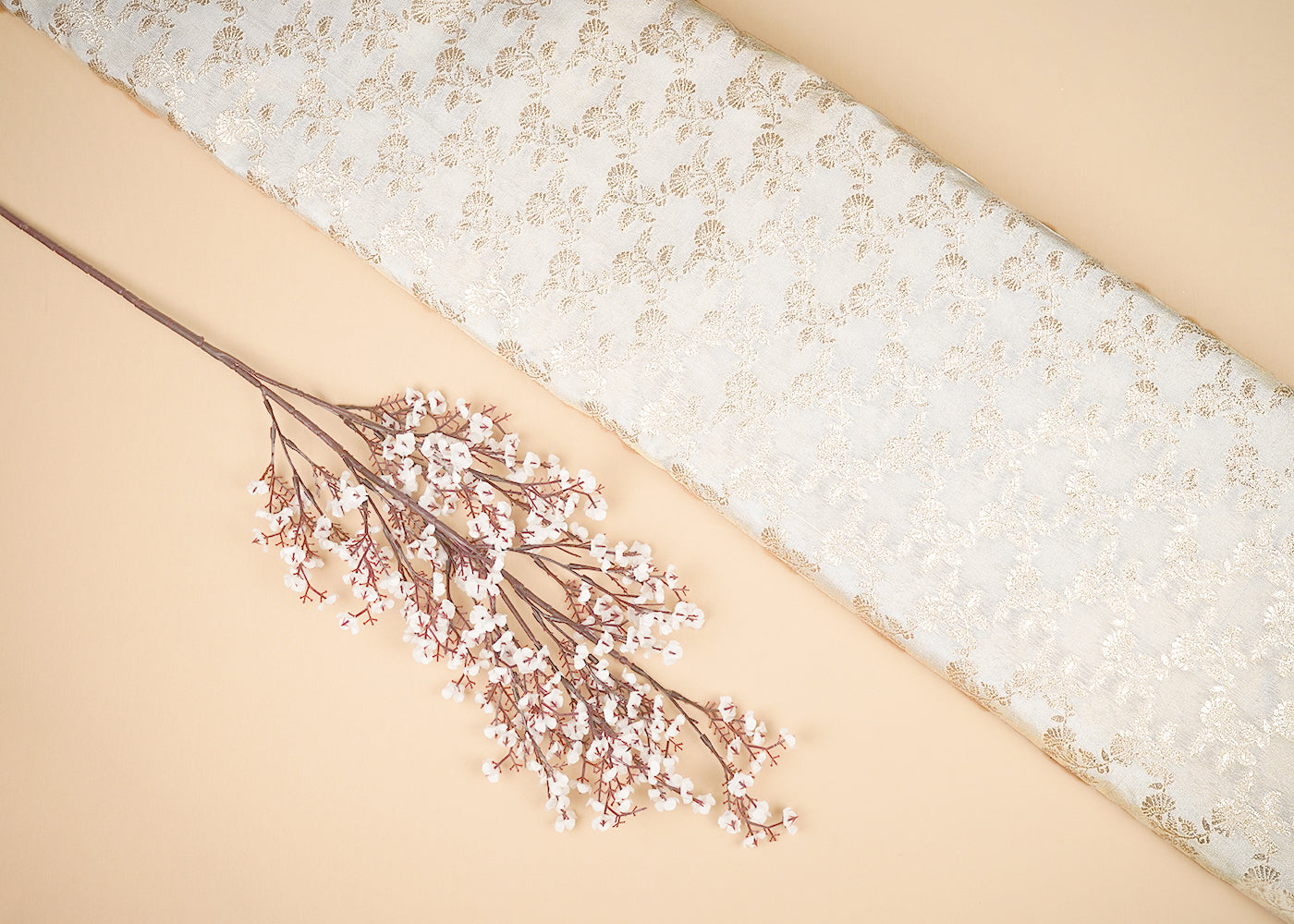 Light Golden Tissue Fabric With All Over Golden Zari Handloom 20362