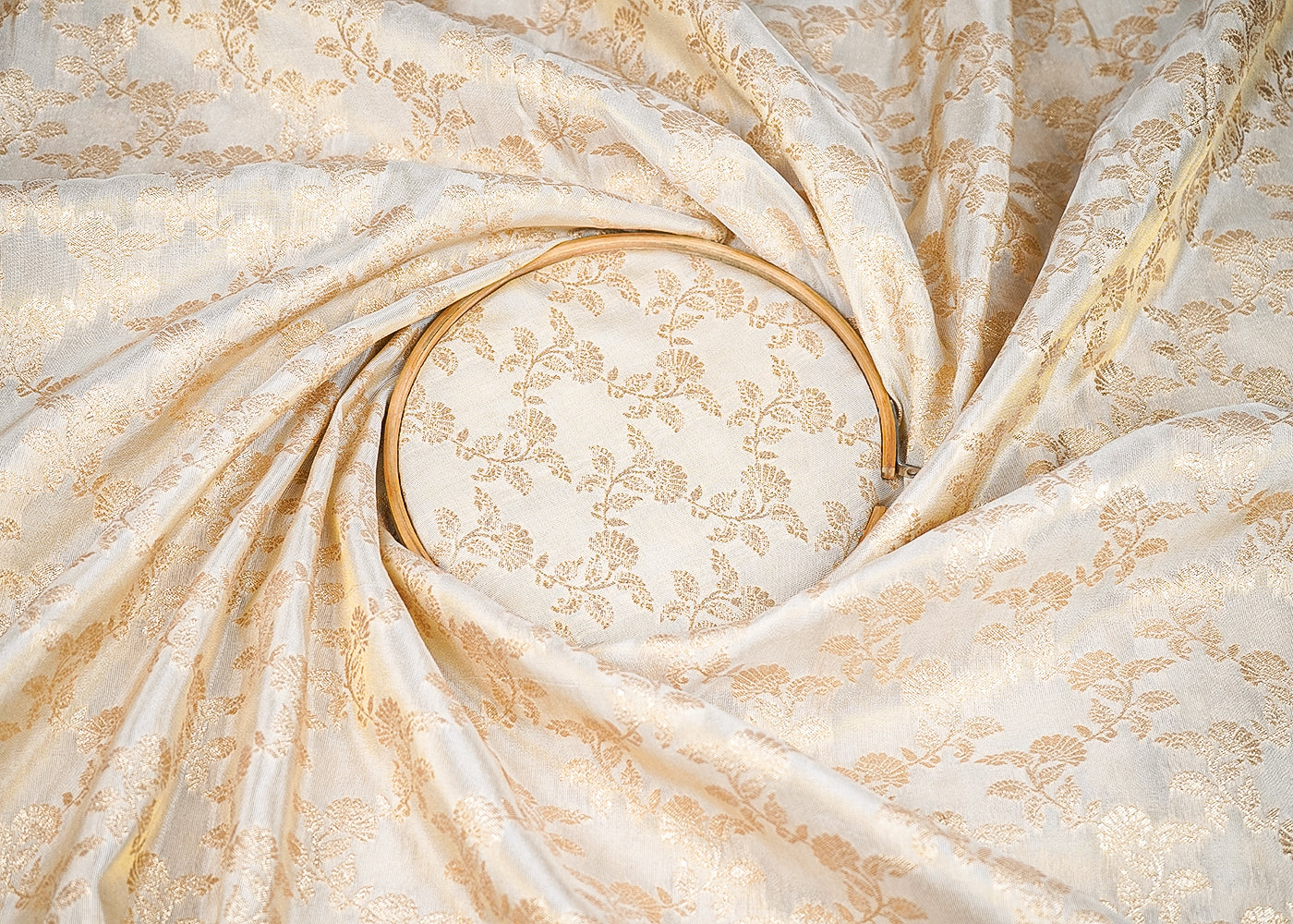 Light Golden Tissue Fabric With All Over Golden Zari Handloom 20362