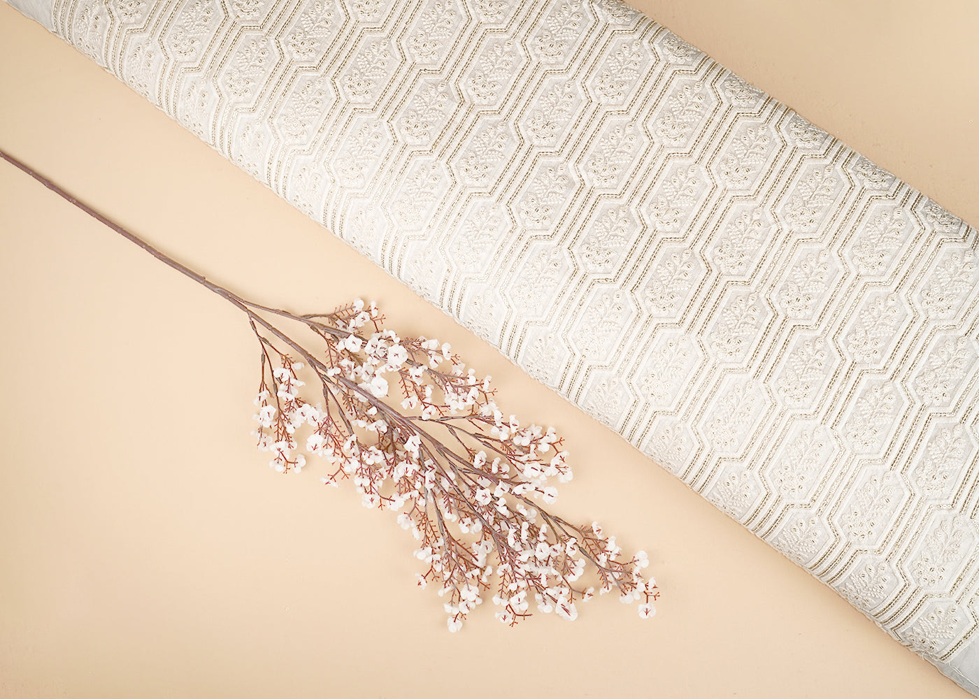 White Georgette Fabric With All Over Thread And Sequins Work 20368