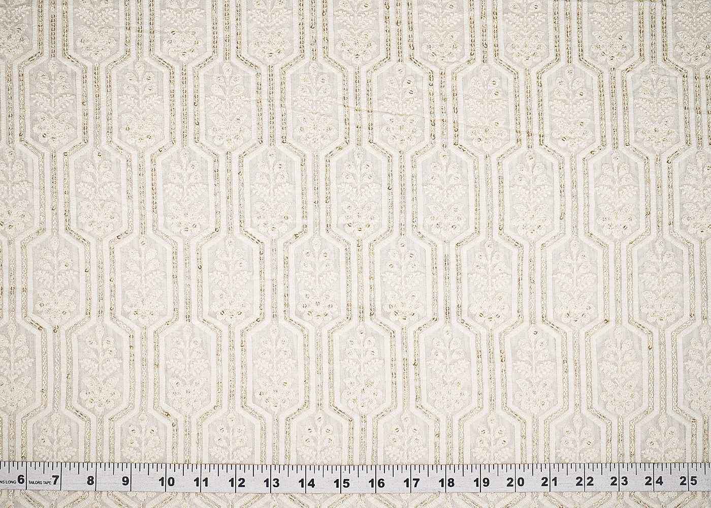 White Georgette Fabric With All Over Thread And Sequins Work 20368