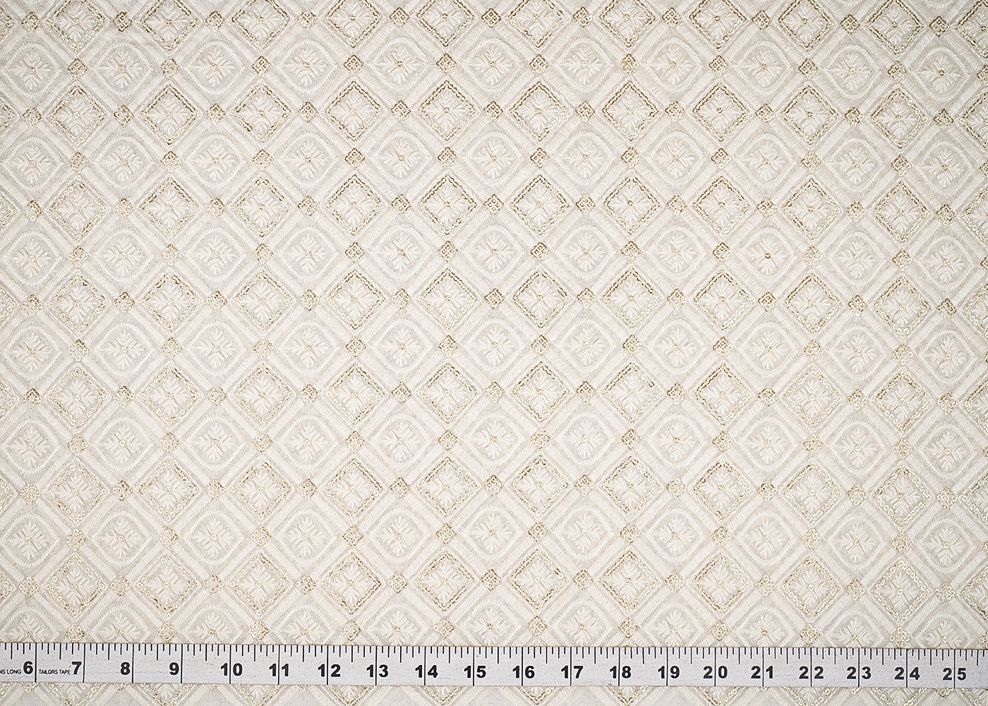 White Georgette Fabric With All Over Thread And Sequins Work 20369