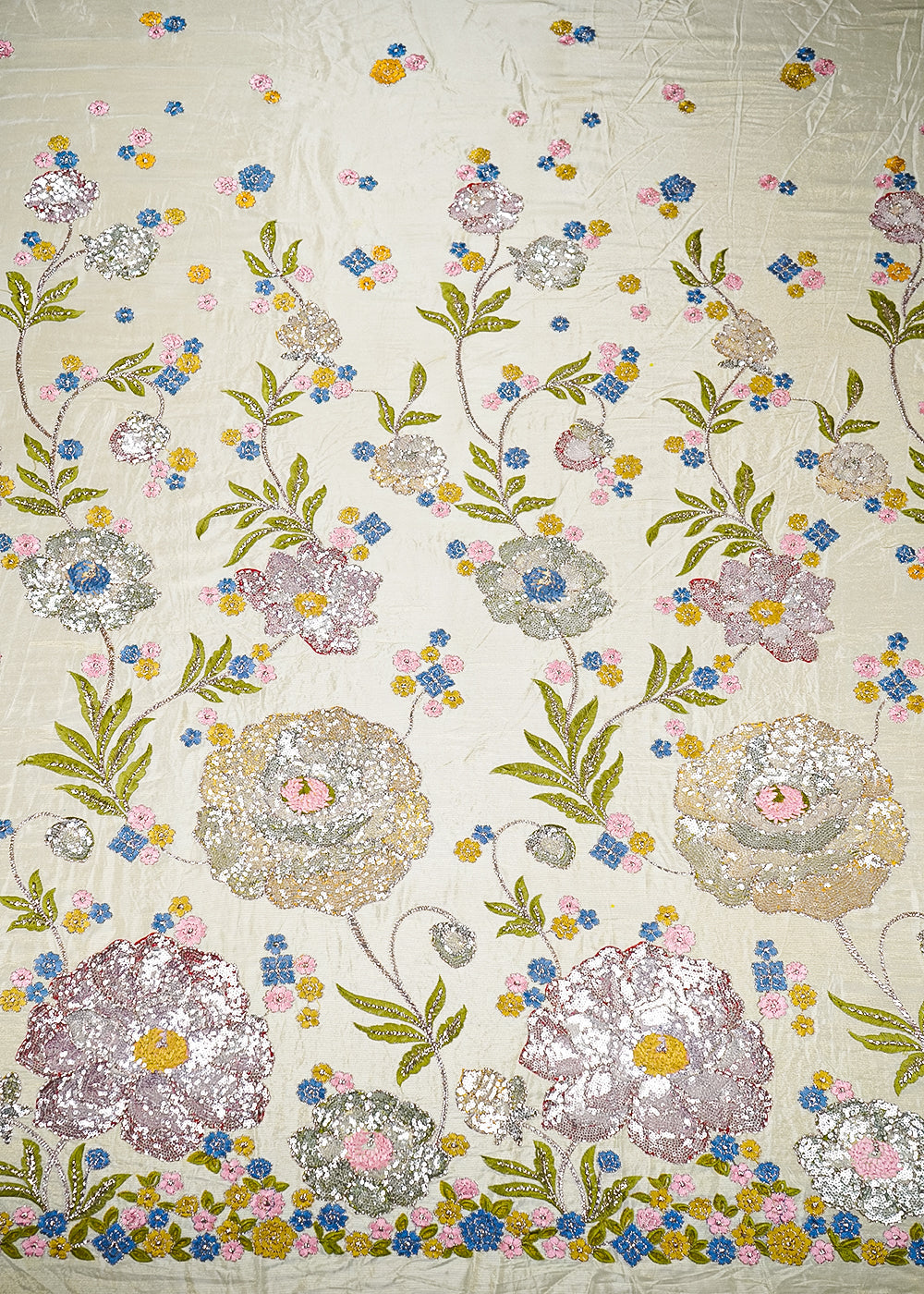 Pista Green Georgette Fabric With All Over Thread, Zari And Sequins With One Side Border 20372