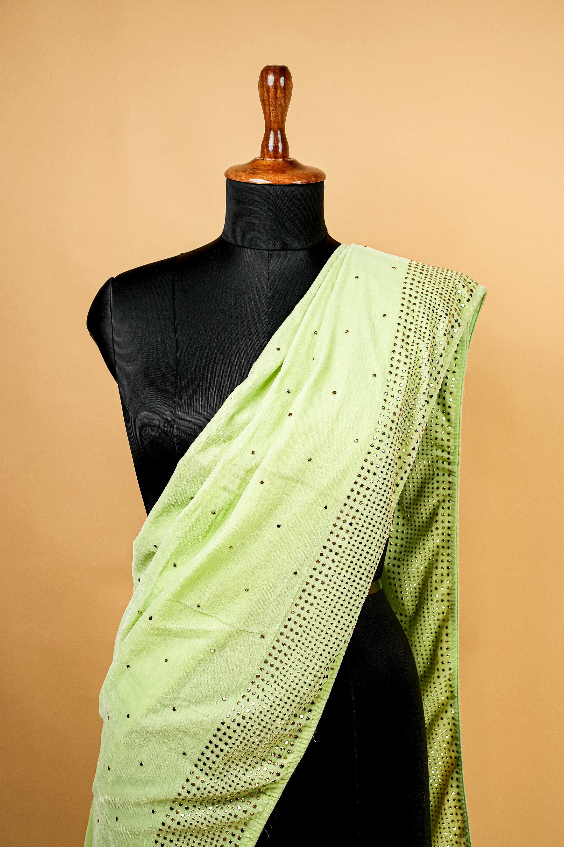 Green Dupatta with Dew Drop Work Allover With Border