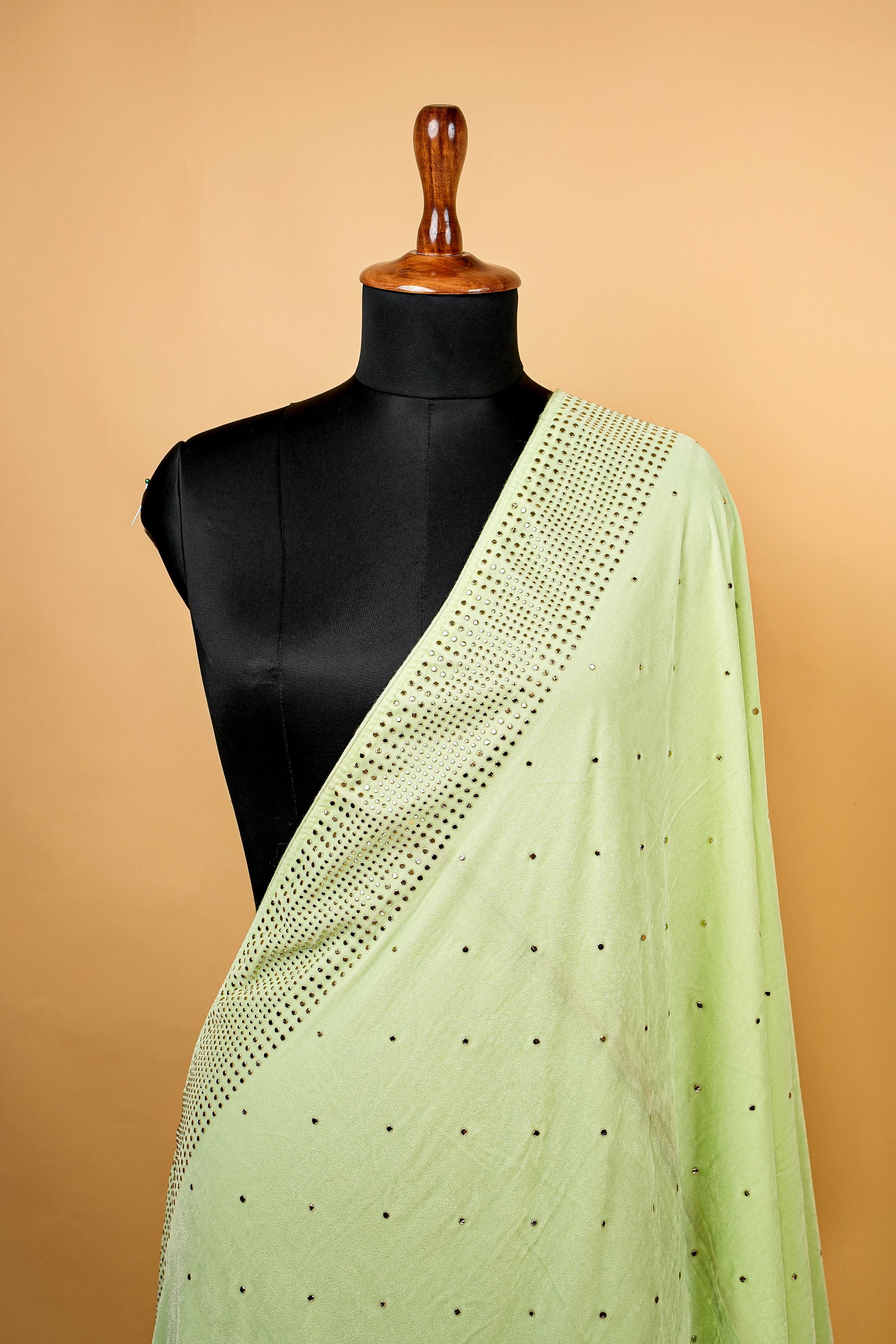 Green Dupatta with Dew Drop Work Allover With Border