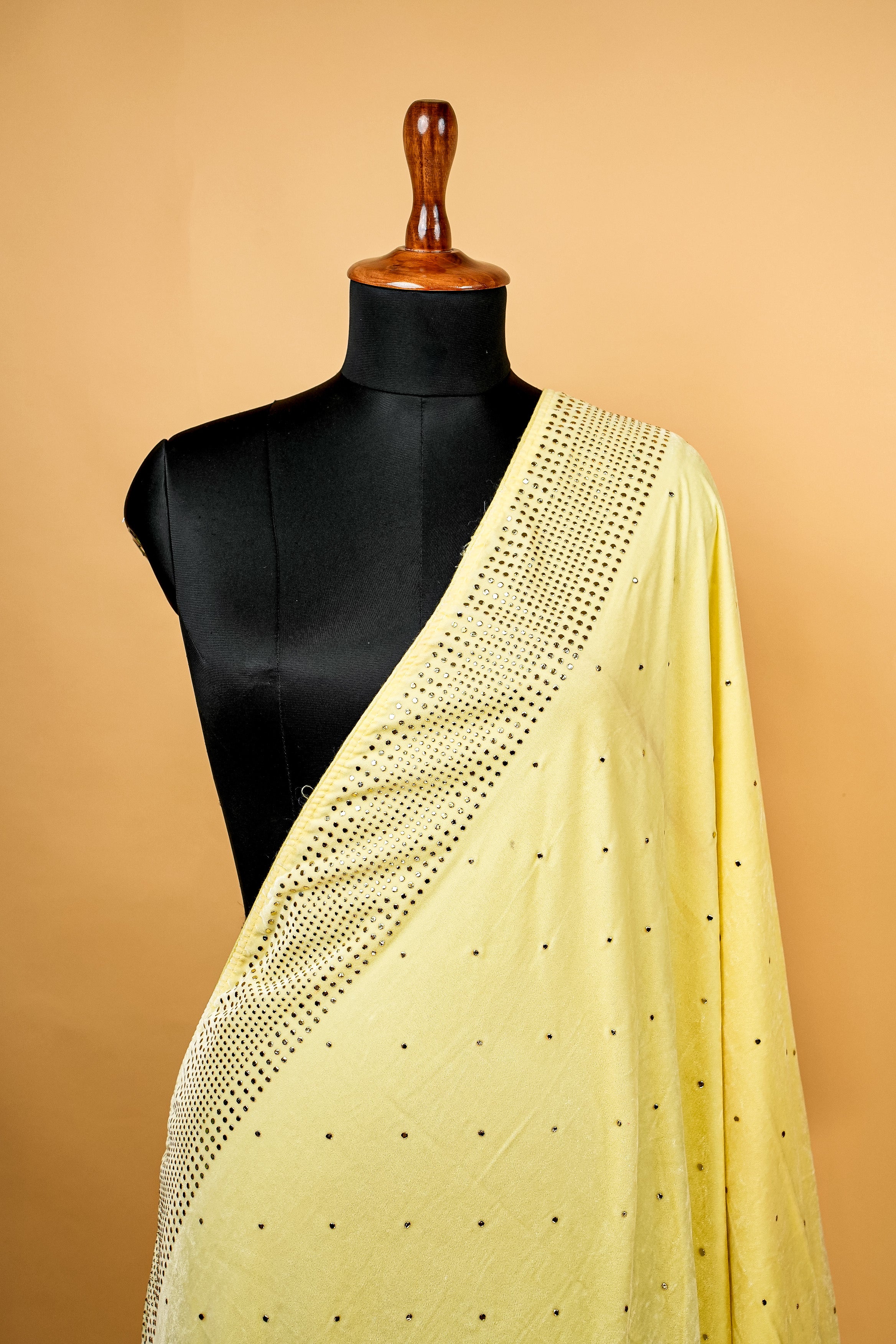 Lemon Dupatta with Dew Drop Work Allover With Border