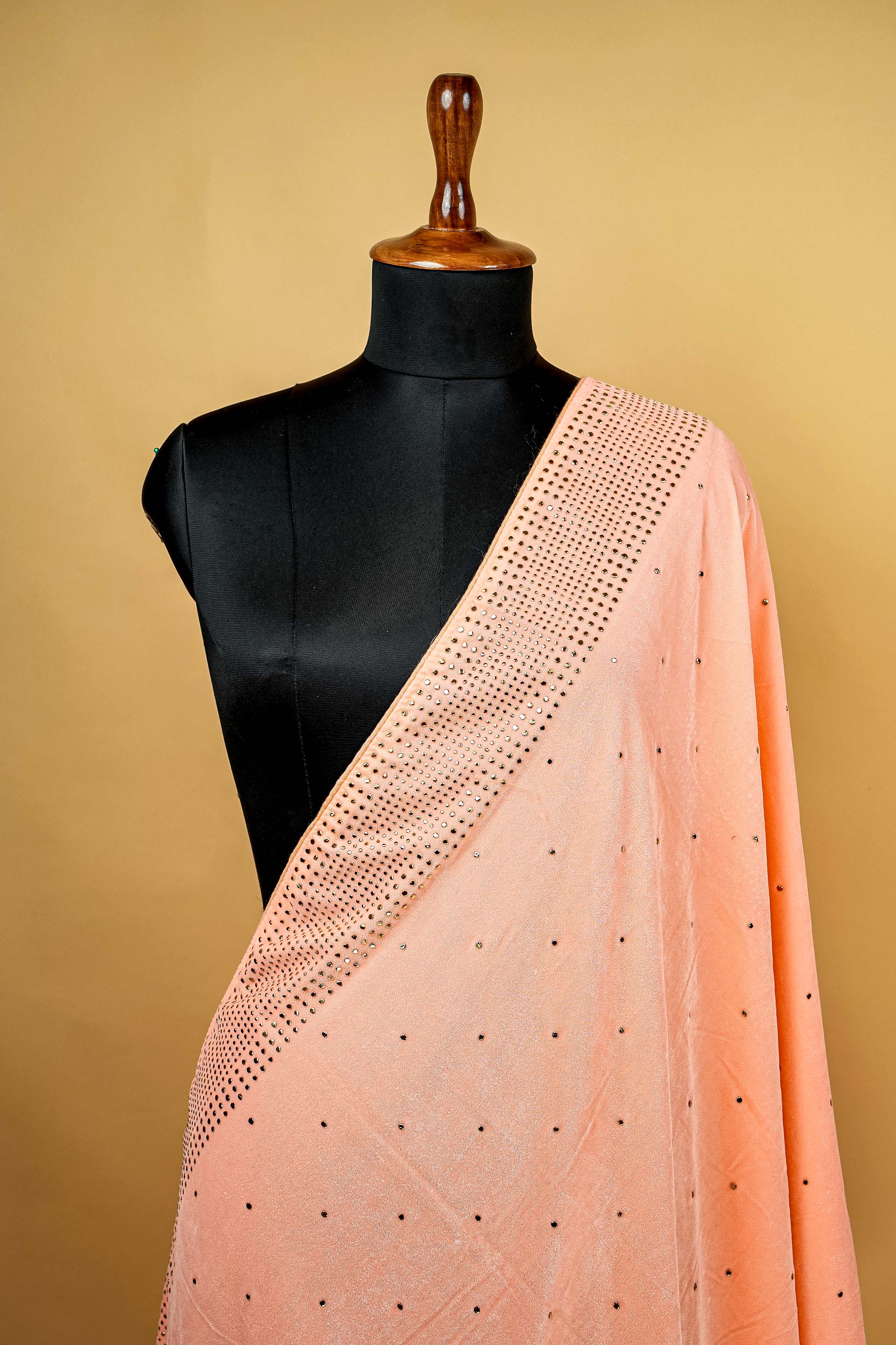 Peach Dupatta with Dew Drop Work Allover With Border