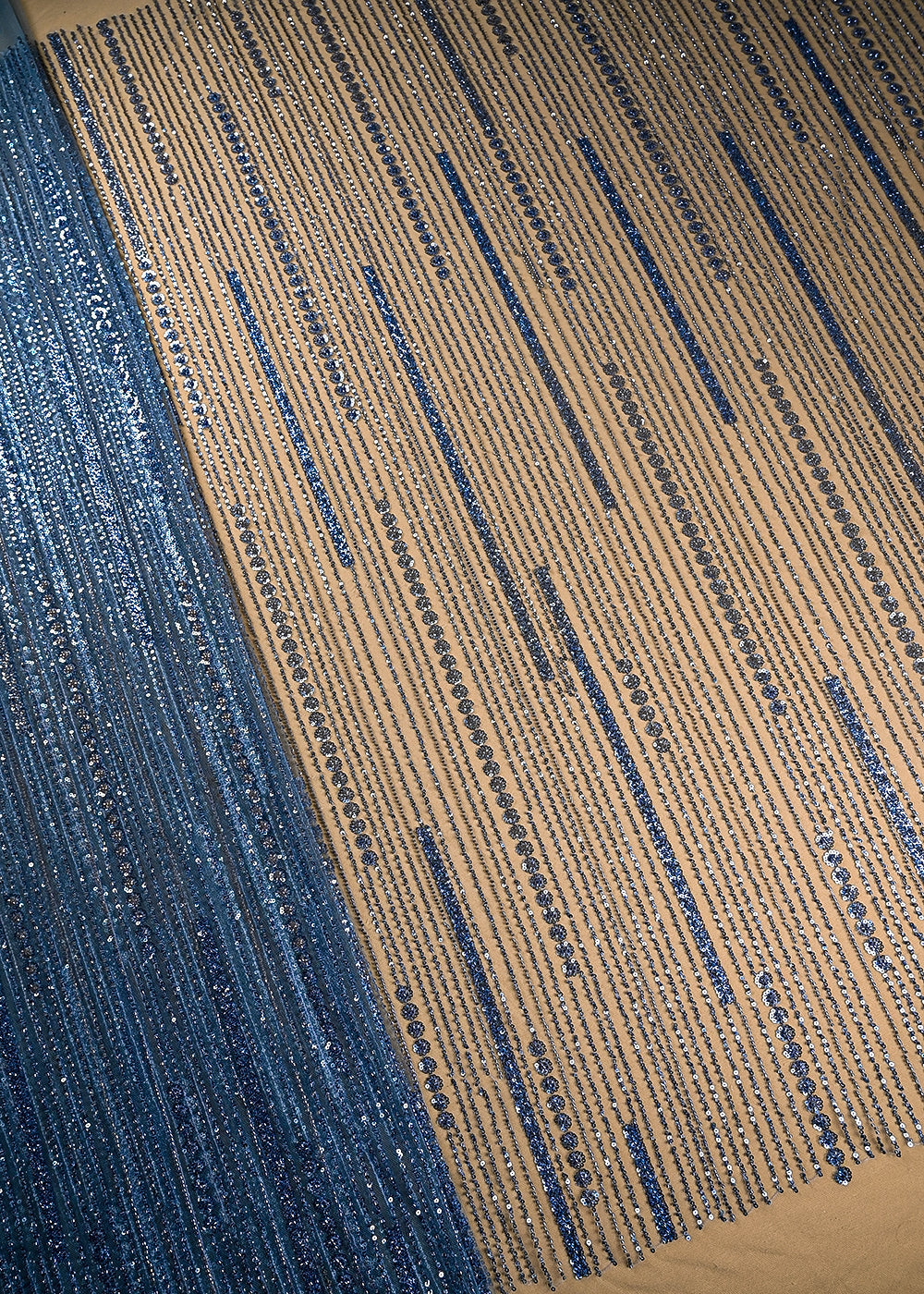 Blue Imported Net Fabric With All Over Bead And Sequins Work 20382