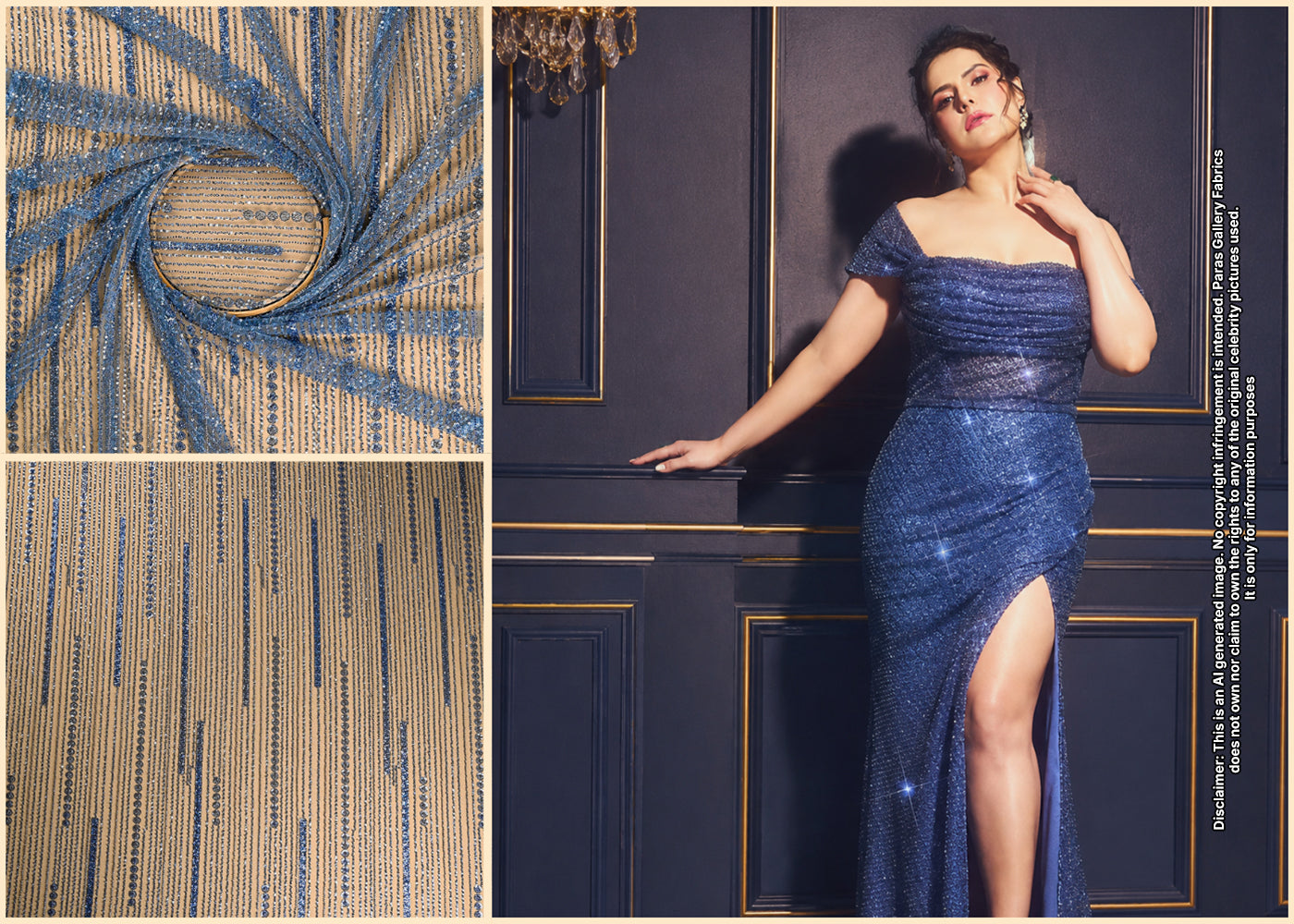 Zareen Khan Inspired Edition | Blue Embroidered Net Unstitched Fabric 20382