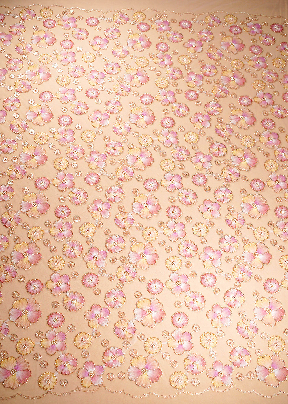 Pink Imported Net Fabric With All Over Sequins And Bead With Ribbon Work 20385