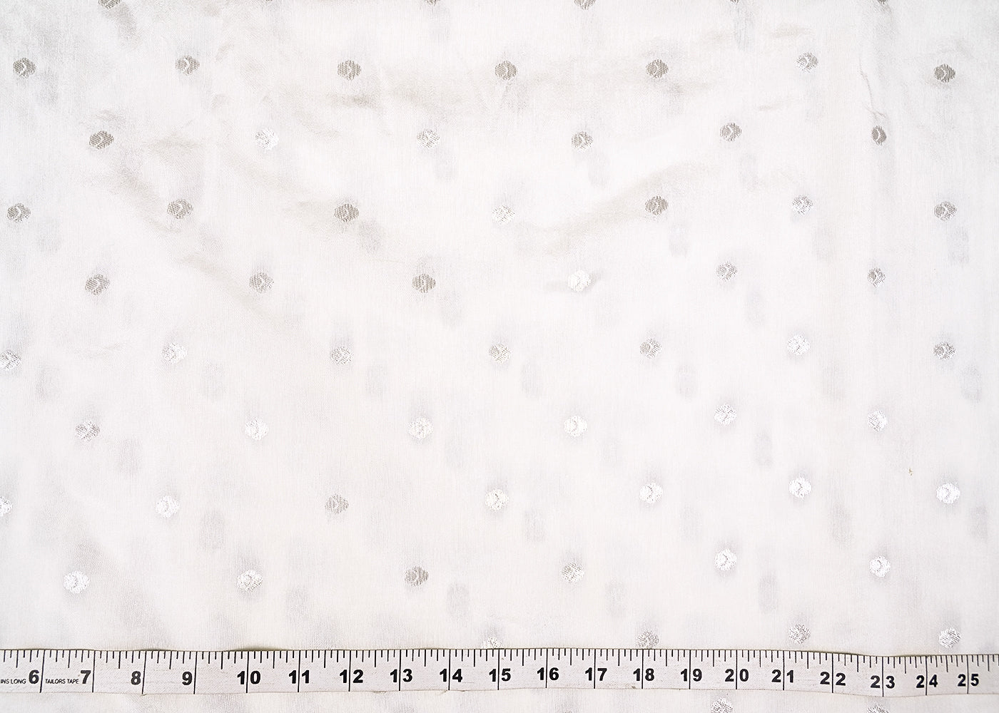 White Dyeable Chanderi Fabric With All Over Buti Of Silver Zari Handloom 20401