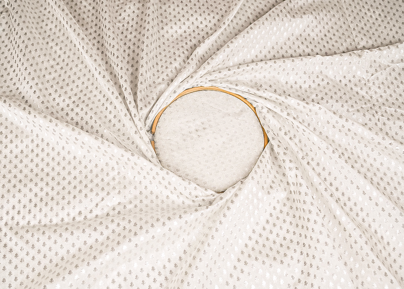 White Dyeable Chanderi Fabric With All Over Buti Of Silver Zari Handloom 20403