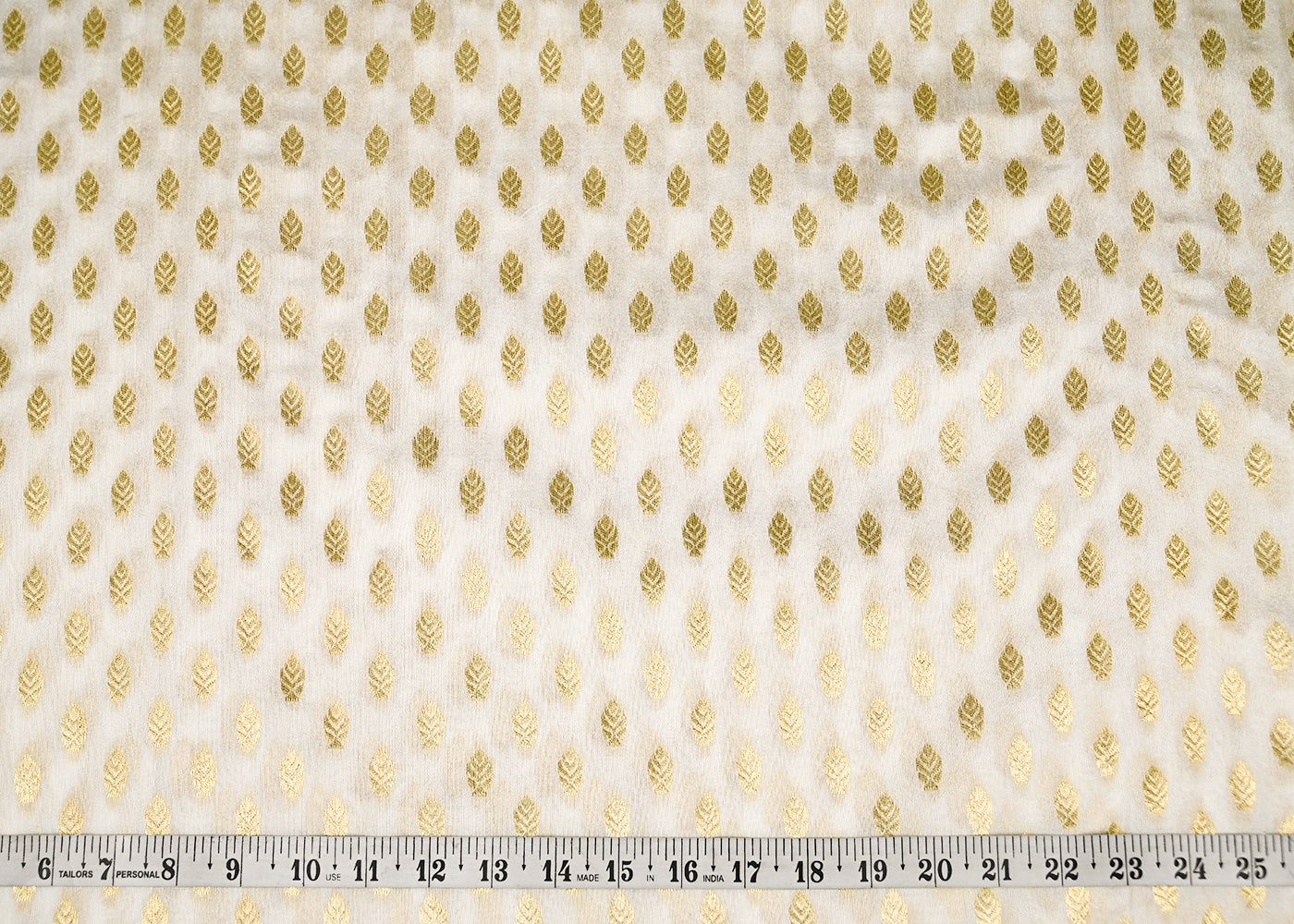 White Silk Fabric With All Over Golden Zari Handloom 20404