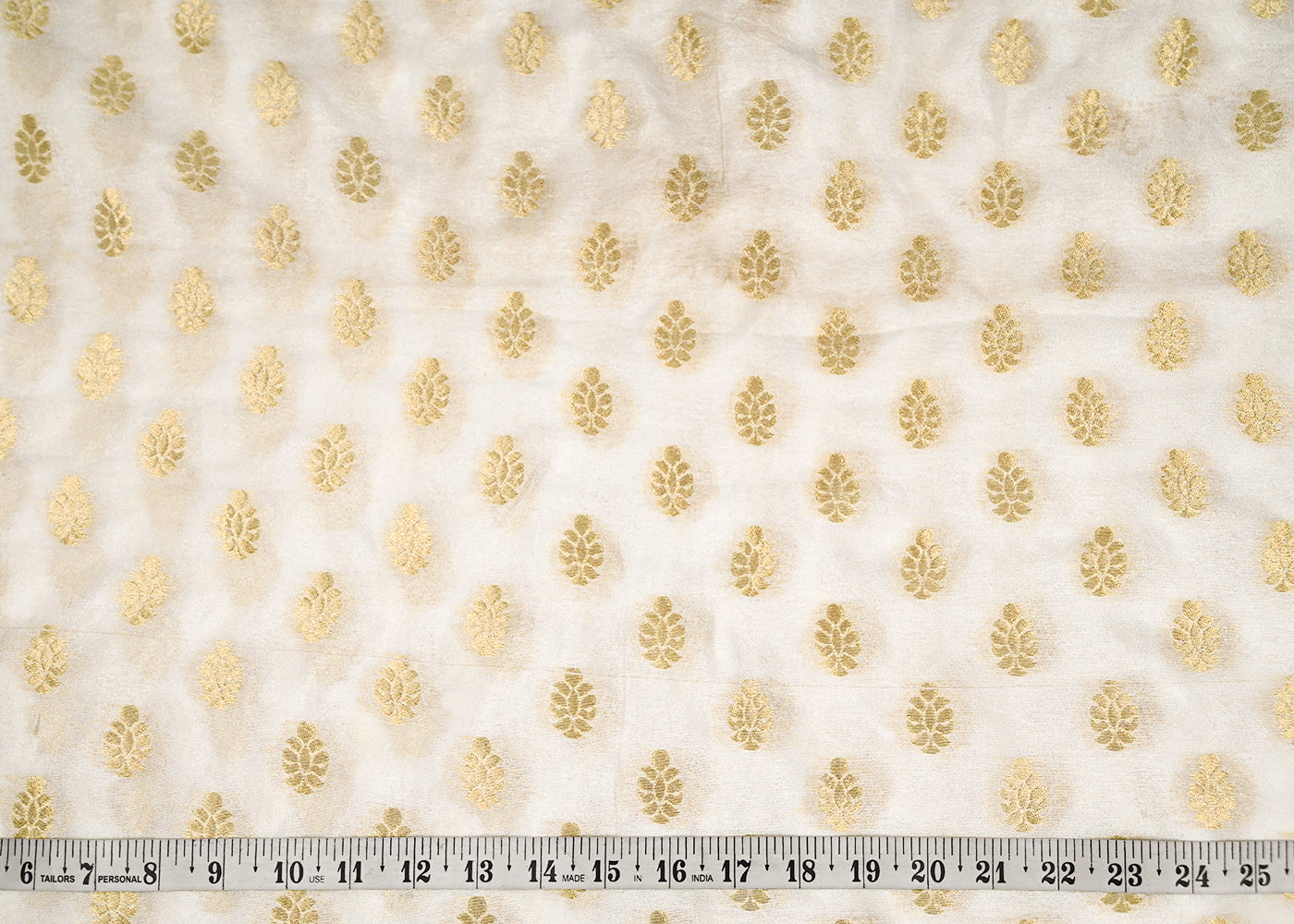 White Silk Fabric With All Over Golden Zari Handloom 20405