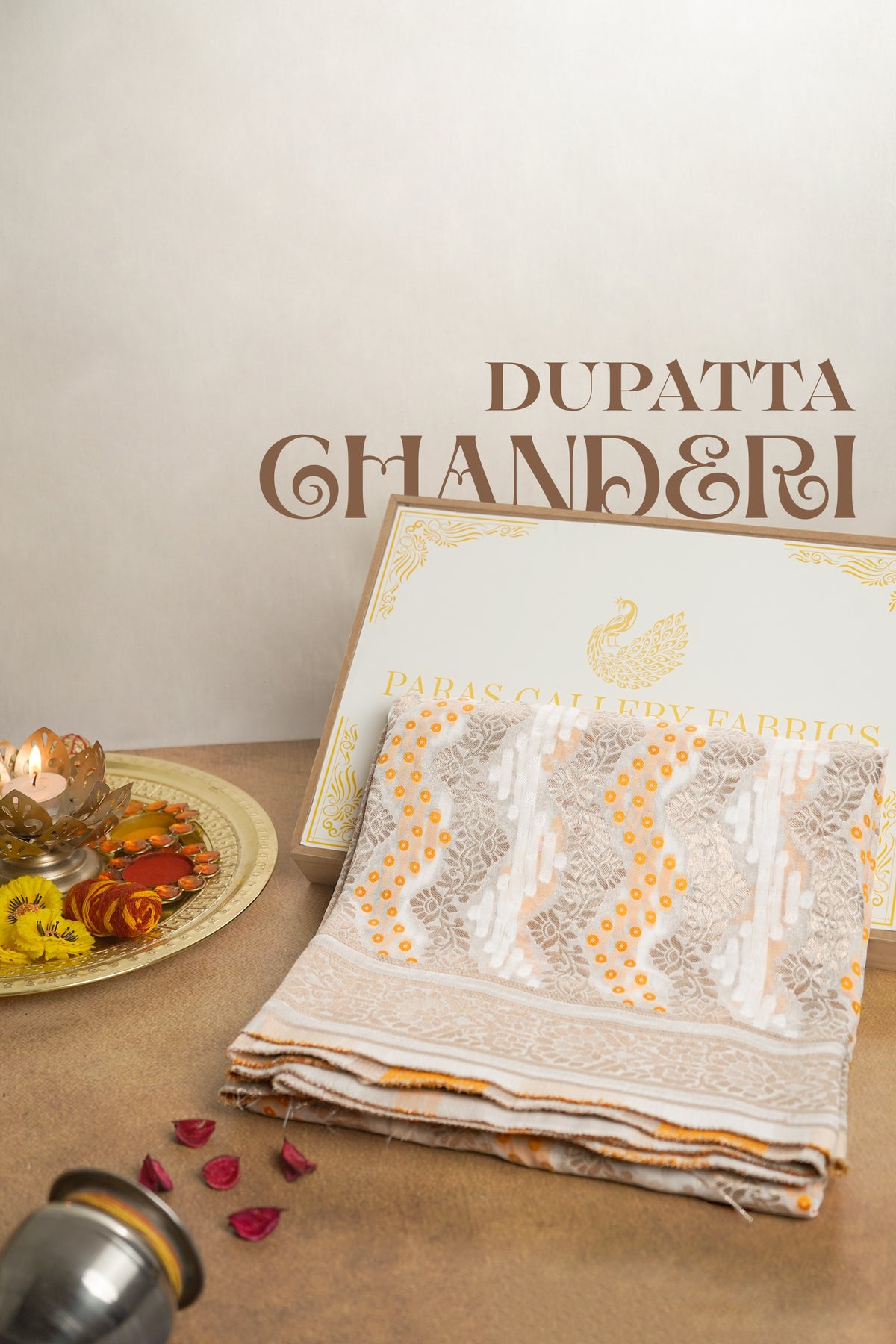 White Dyeable Georgette Dupatta With All Over Thread And Zari Handloom 20407