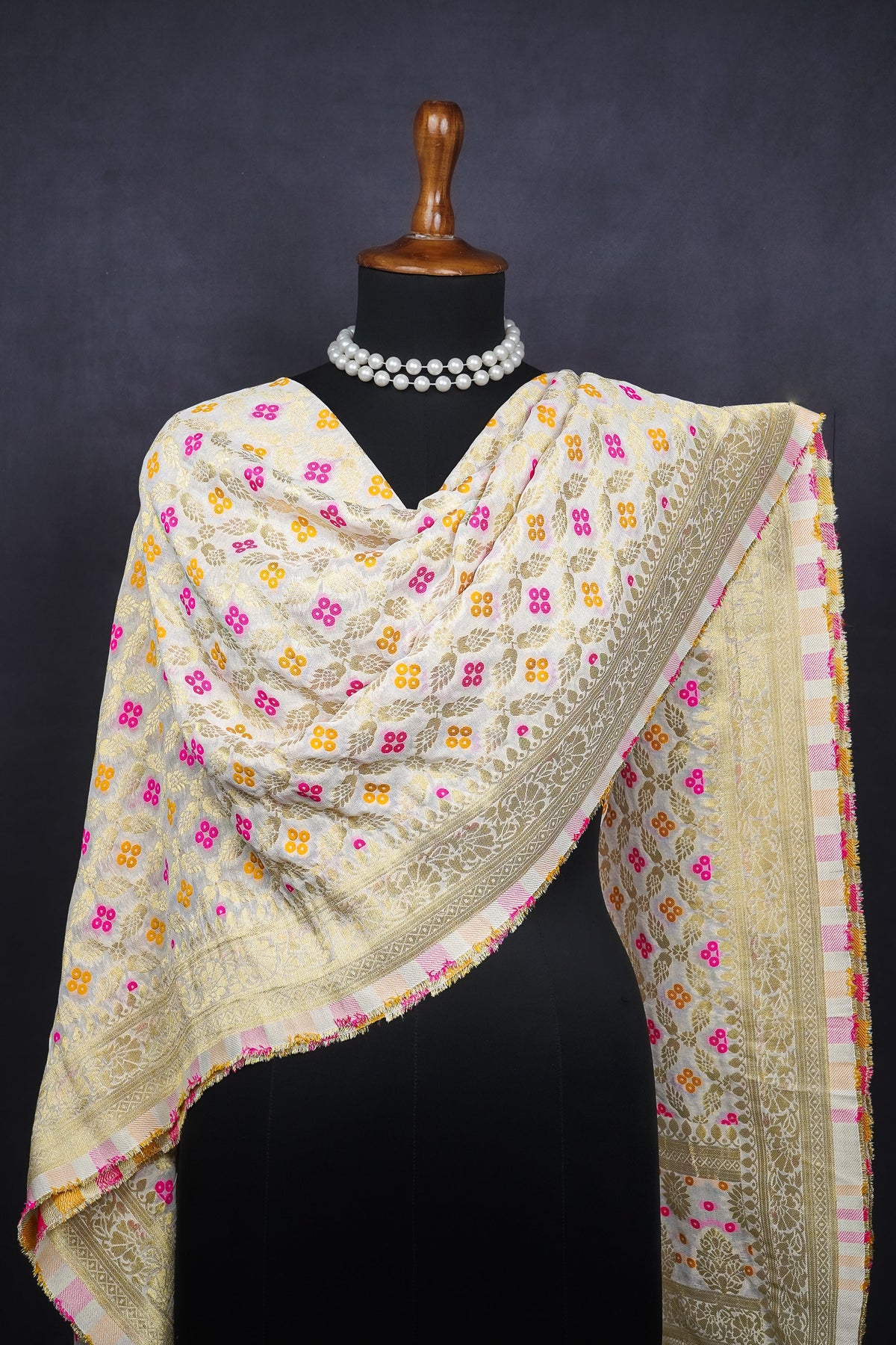 White Dyeable Banarasi Georgette Dupatta All Over Zari Work 20408
