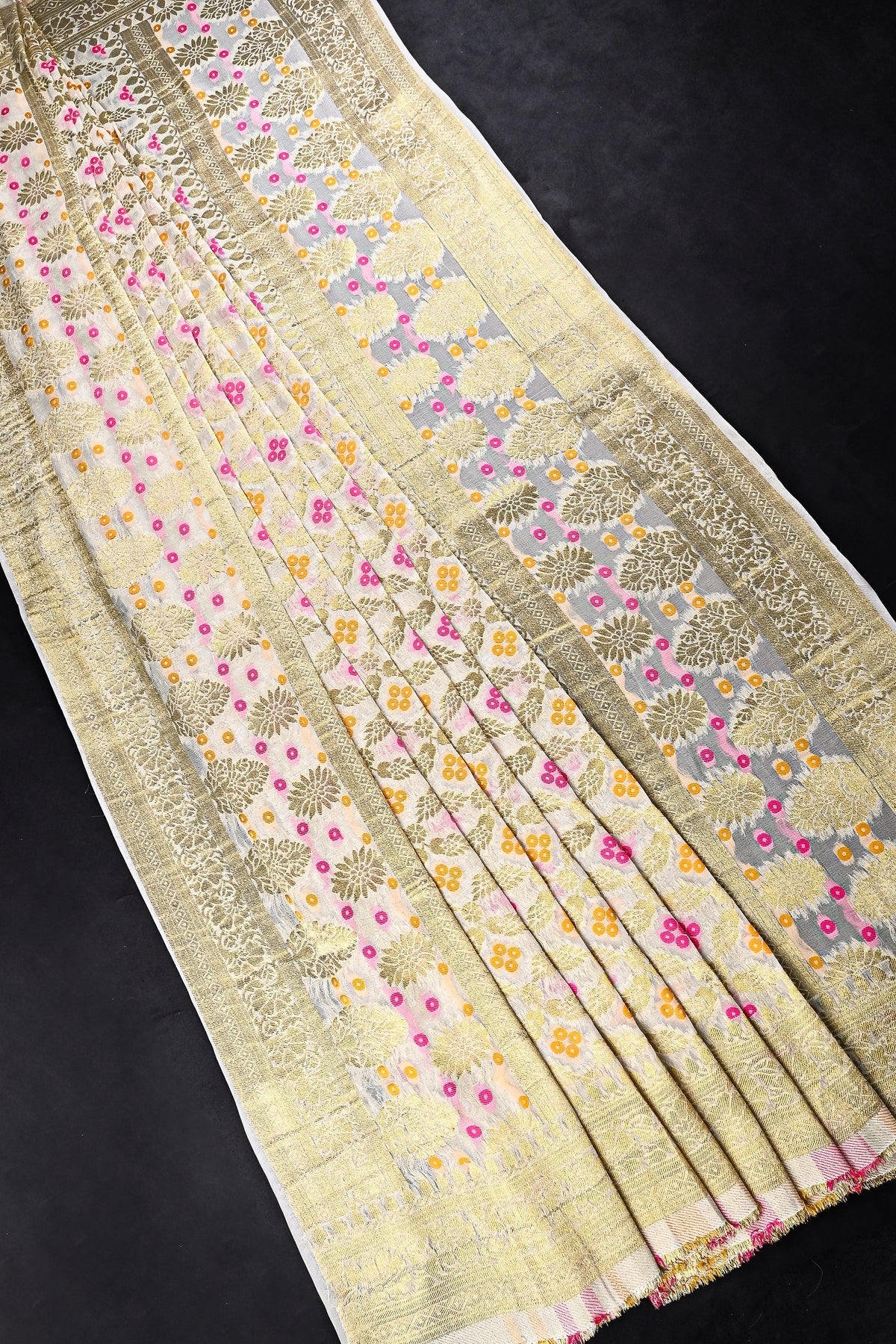 White Dyeable Banarasi Georgette Dupatta All Over Zari Work 20408
