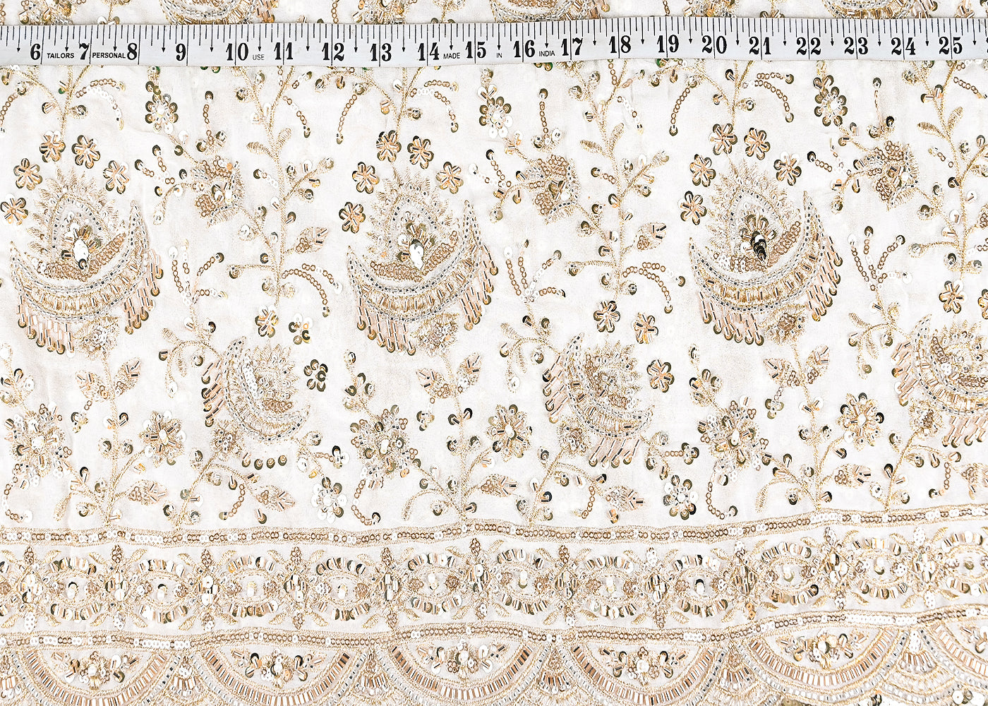 White Georgette Fabric With All Over Jaal Pattern Of Katdana, Zari, Sequins And Bead Work With One Side Border 20421