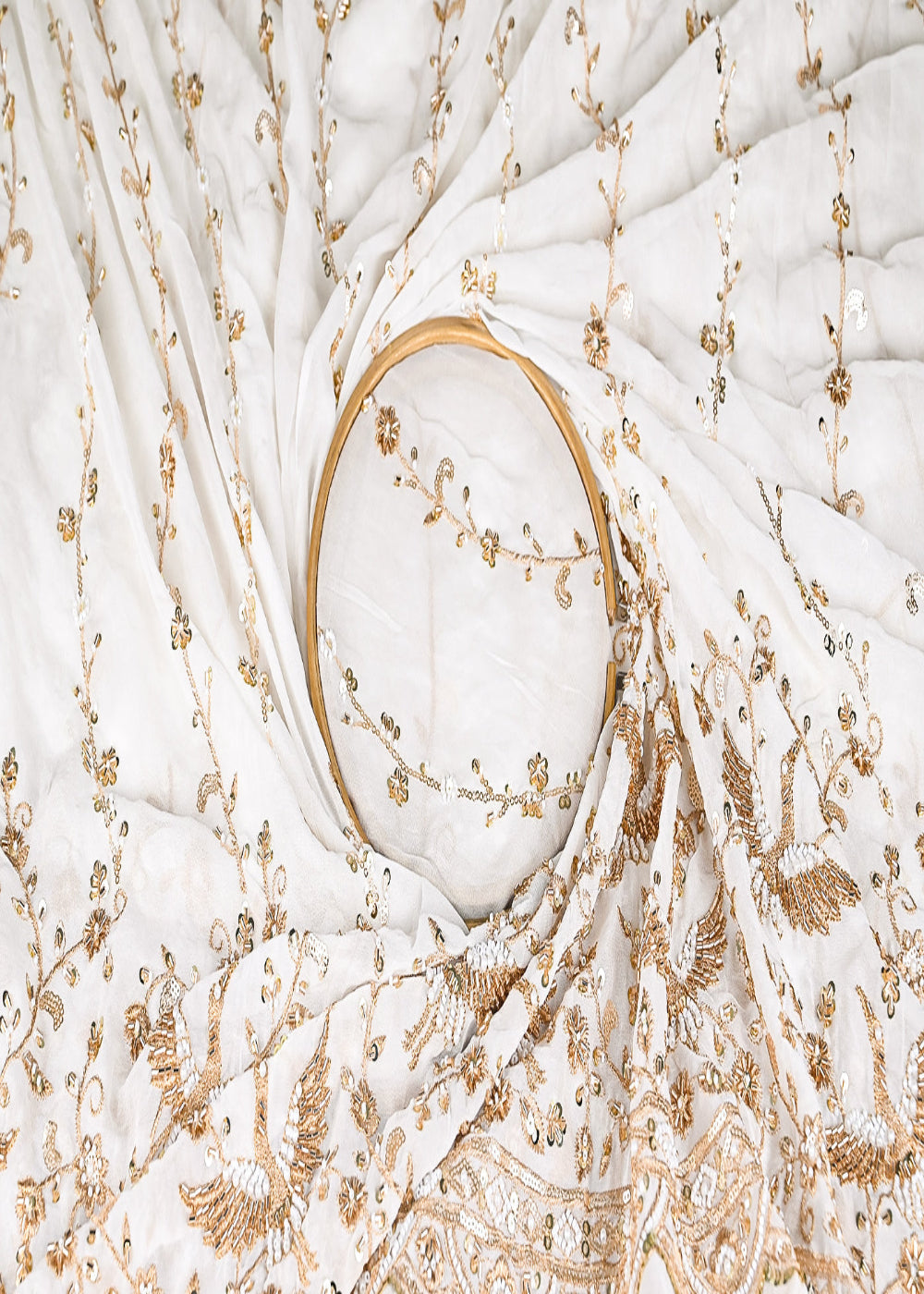 White-Dyeable-Georgette-Fabric-With-All-Over-Katdana,-Zari,-Sequins-And-Bead-Work-With-One-Side-Border-20425-close-view