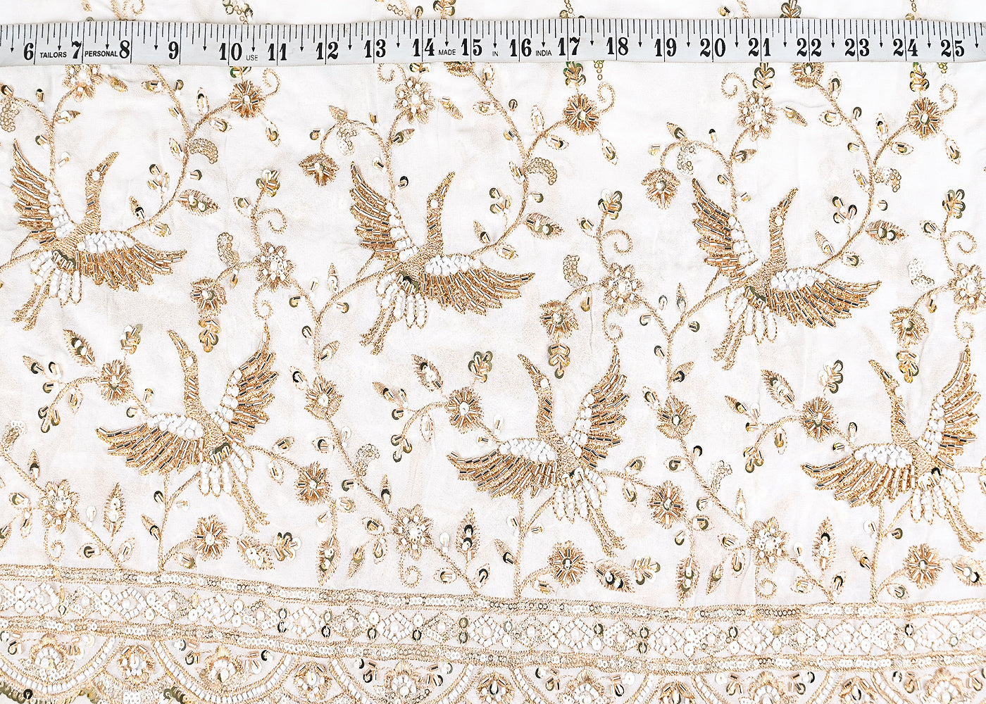 White Georgette Fabric With All Over Katdana, Zari, Sequins And Bead Work With One Side Border 20425