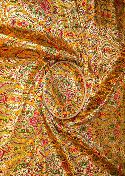 Mustard Pure Banarasi Brocade Fabric With All Over Thread And Zari Handloom 20429