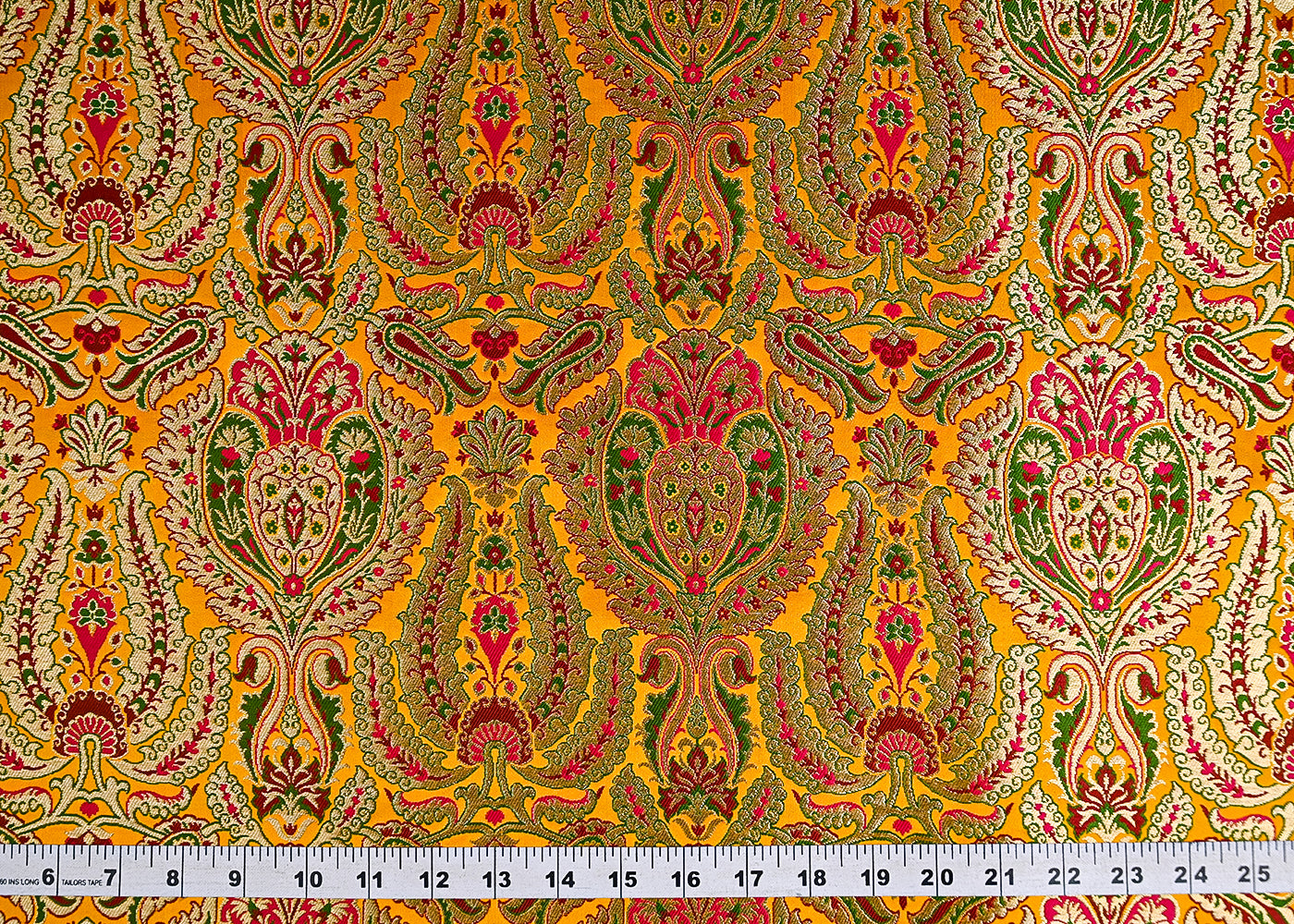 Mustard Pure Banarasi Brocade Fabric With All Over Thread And Zari Handloom 20429
