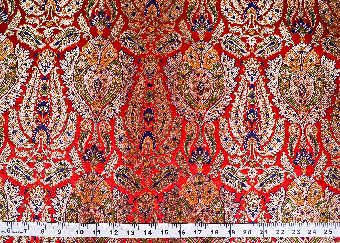 Red Pure Banarasi Brocade Fabric With All Over Thread And Zari Handloom 20431