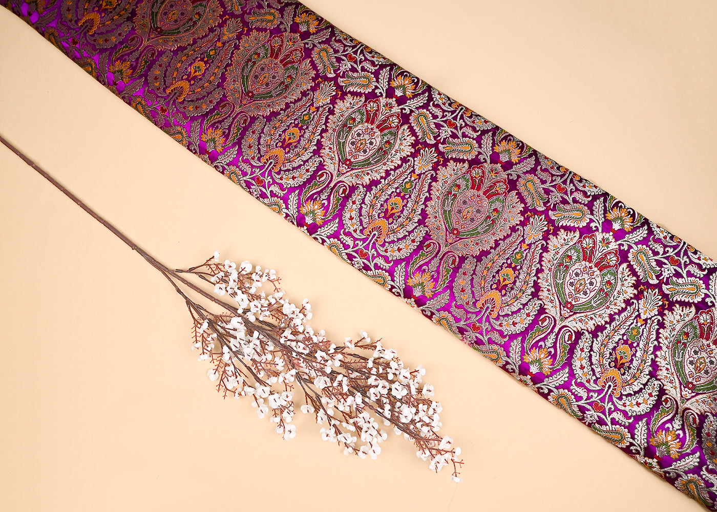 Purple Pure Banarasi Brocade Fabric With All Over Thread And Zari Handloom 20432