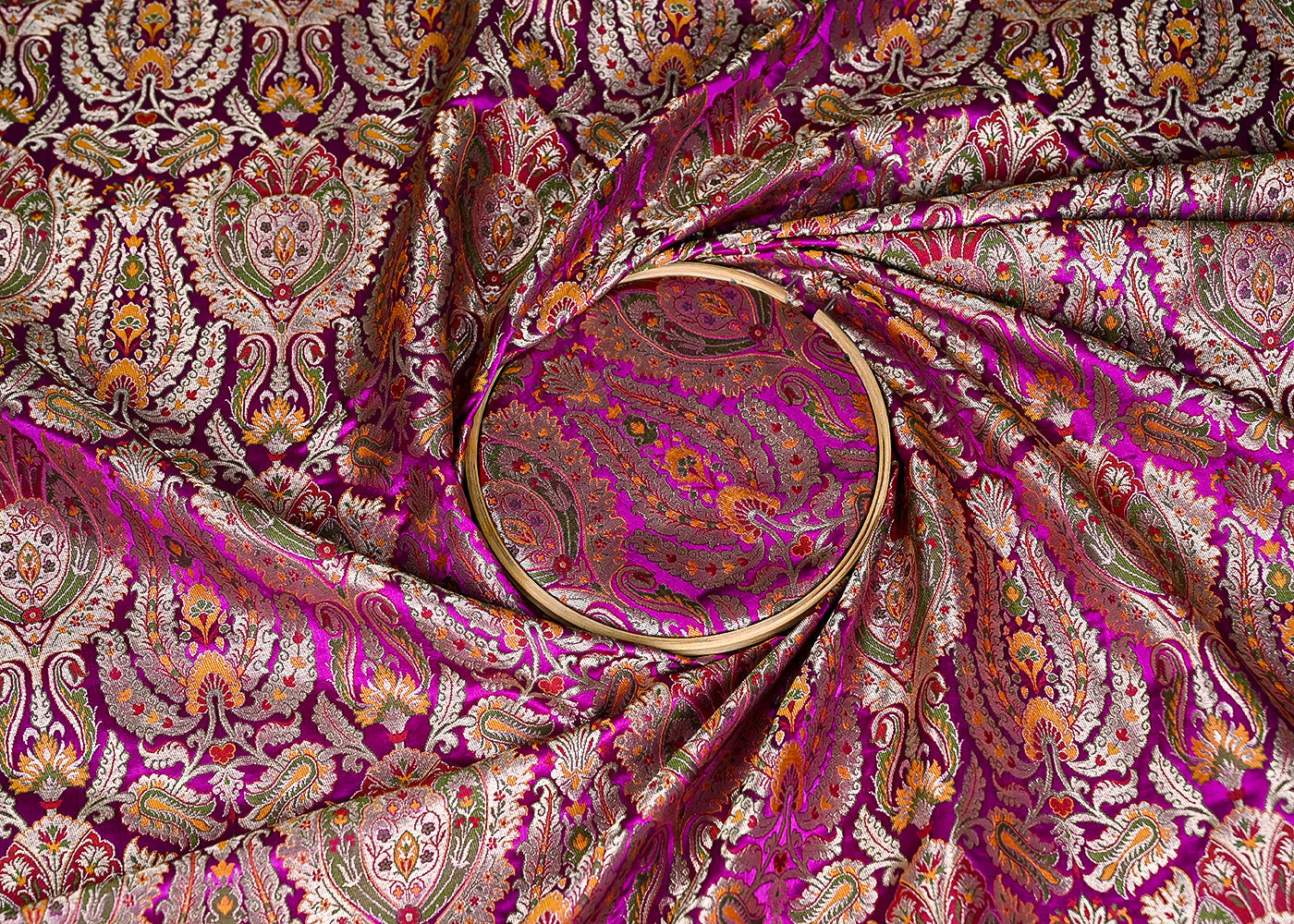 Purple Pure Banarasi Brocade Fabric With All Over Thread And Zari Handloom 20432