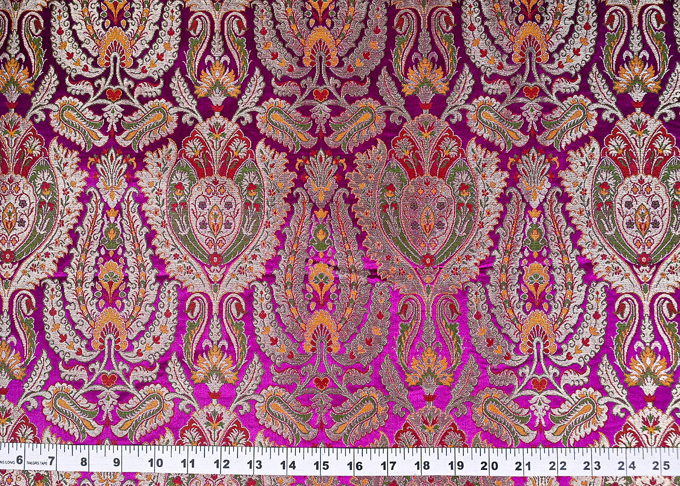Purple Pure Banarasi Brocade Fabric With All Over Thread And Zari Handloom 20432