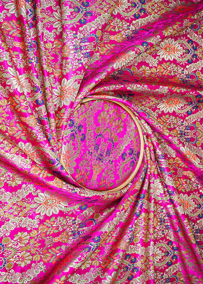 Rani Pink Pure Banarasi Brocade Fabric with Allover Golden Zari Handloom 20433