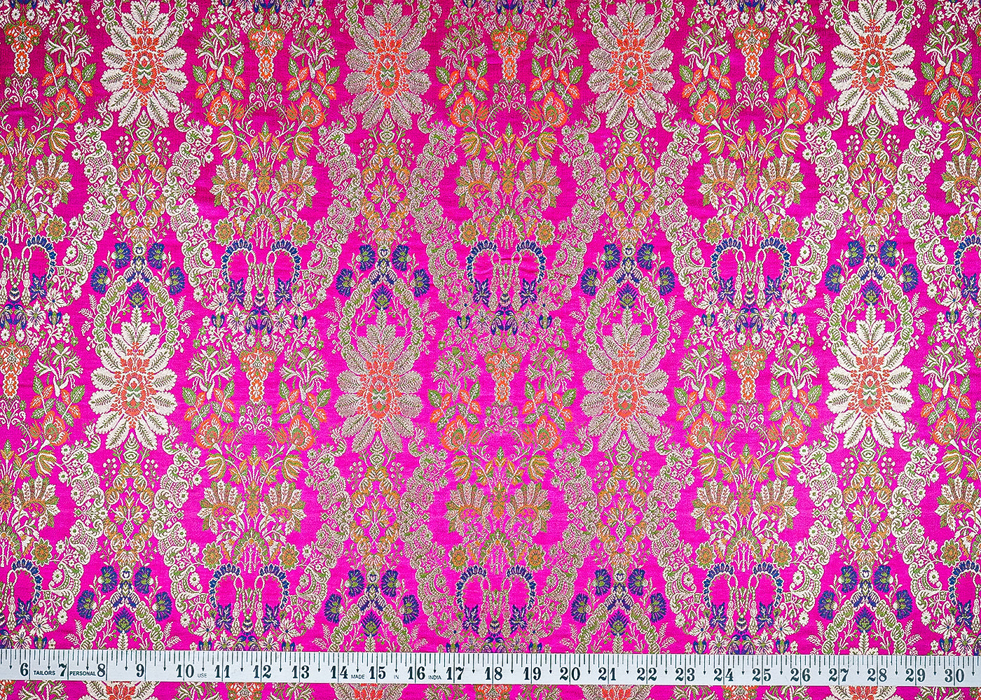 Rani Pink Pure Banarasi Brocade Fabric with Allover Golden Zari Handloom 20433