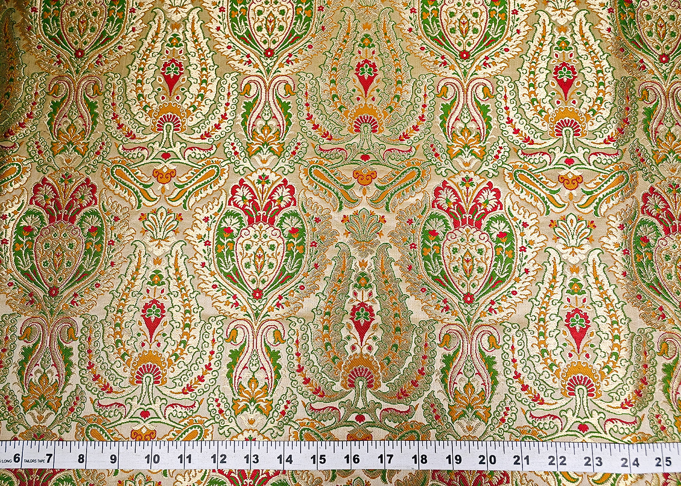 Golden Pure Banarasi Brocade Fabric With Allover Thread And Zari Handloom 20435