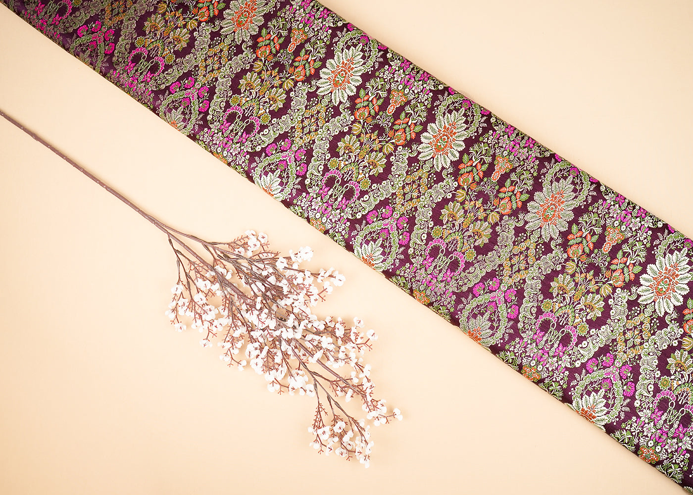 Maroon Pure Banarasi Brocade Fabric with Allover Golden Zari Handloom 20436