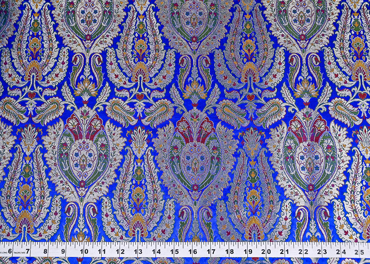 Royal Blue Pure Banarasi Brocade Fabric With All Over Thread And Zari Handloom 20440