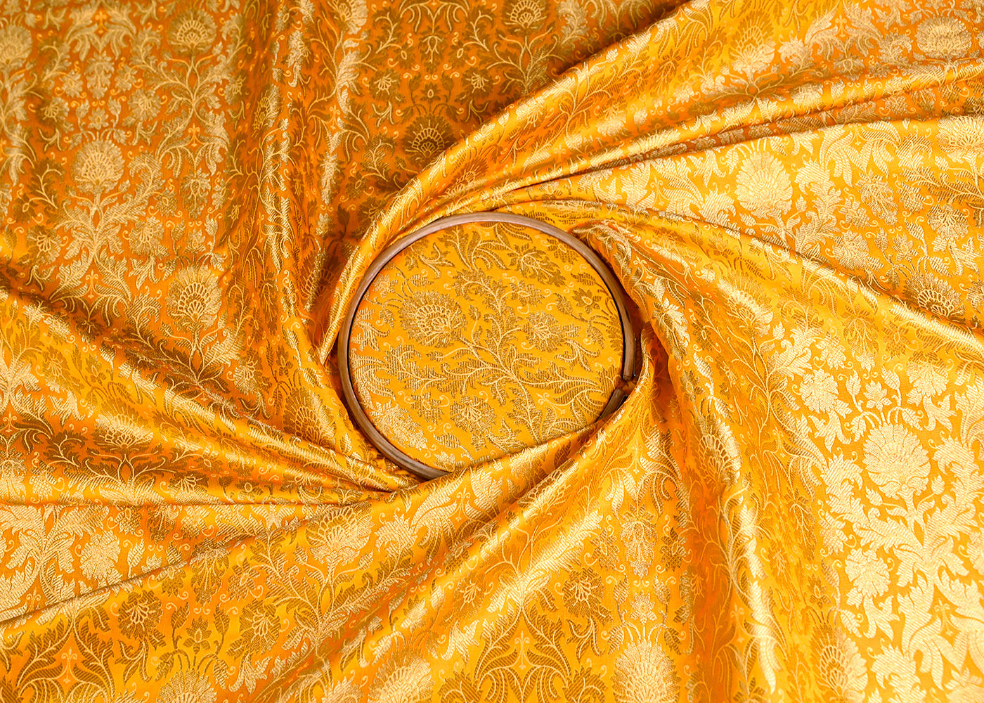 Mustard Banarasi Brocade Fabric With All Over Golden Zari Handloom 20441