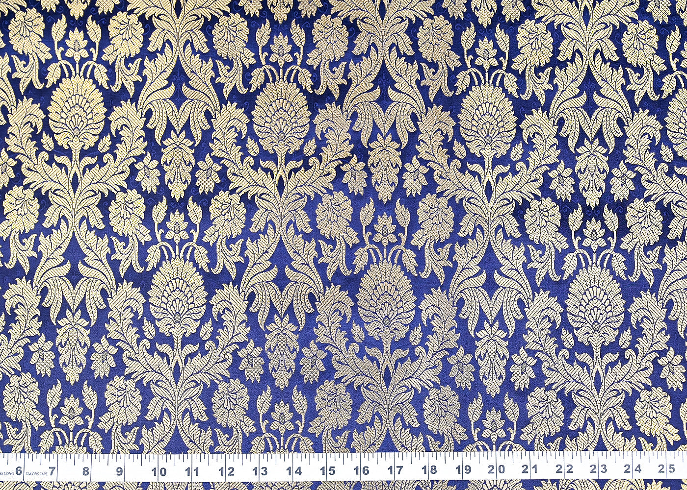 Navy Blue Banarasi Brocade Fabric With All Over Golden Zari Handloom 20444