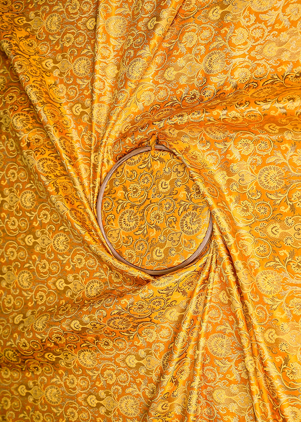 Mustard Banarasi Brocade Fabric With All Over Golden Zari Handloom 20450