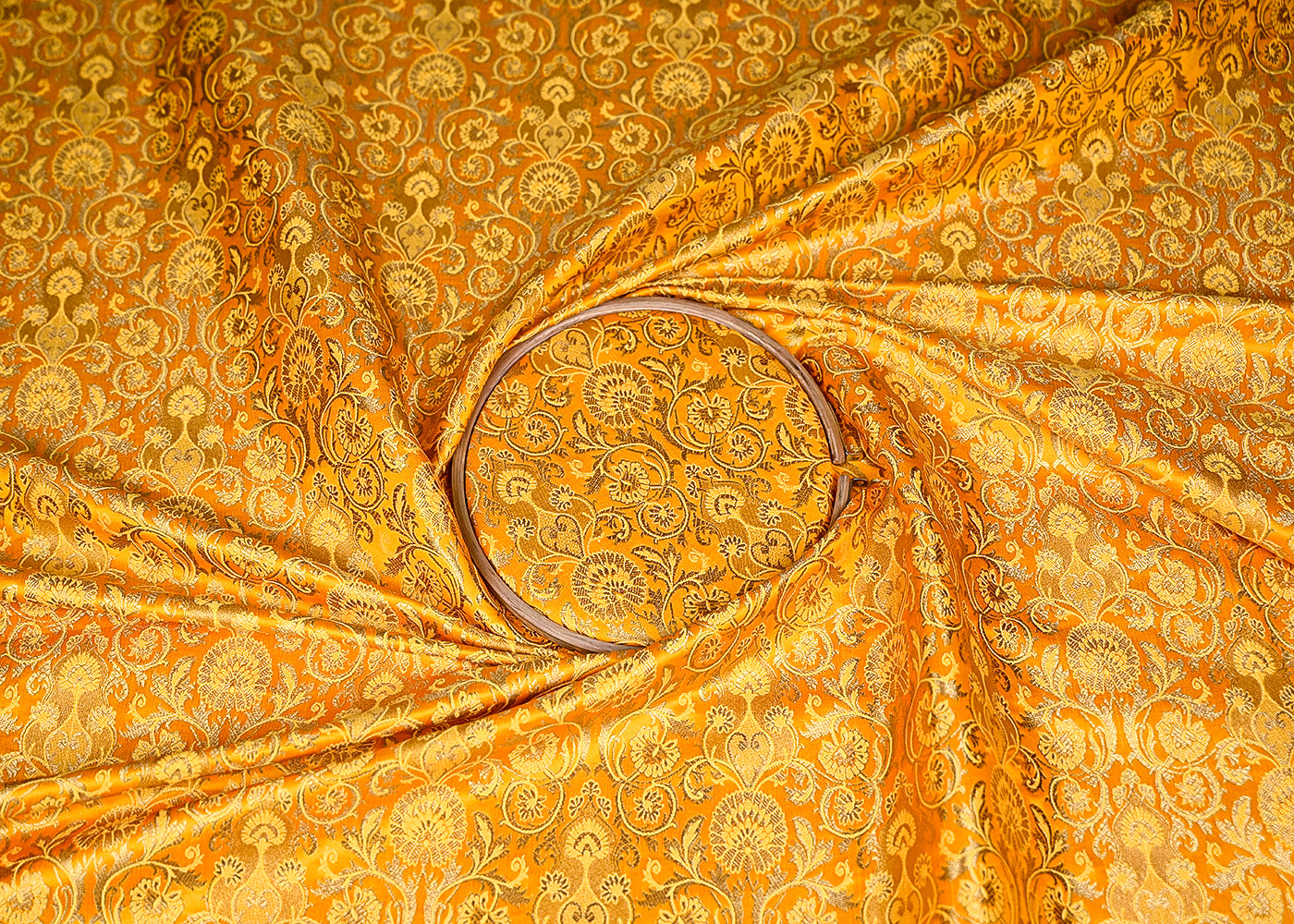 Mustard Banarasi Brocade Fabric With All Over Golden Zari Handloom 20450