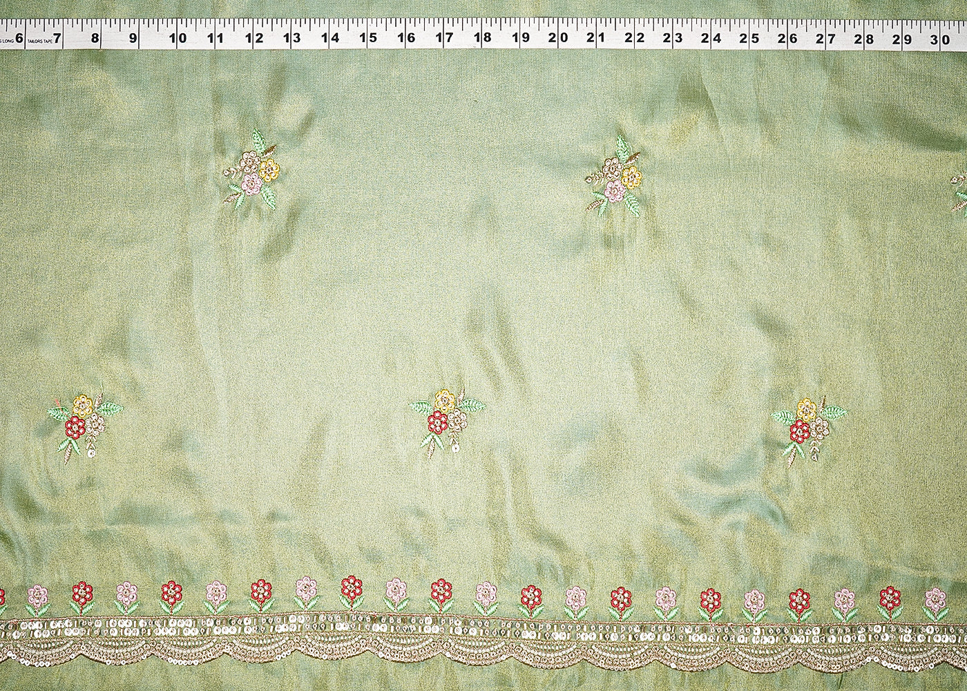 Pista Green Tissue Dupatta Fabric With All Over Buti Of Bead, Sequins And Thread With Two Side Border 20458