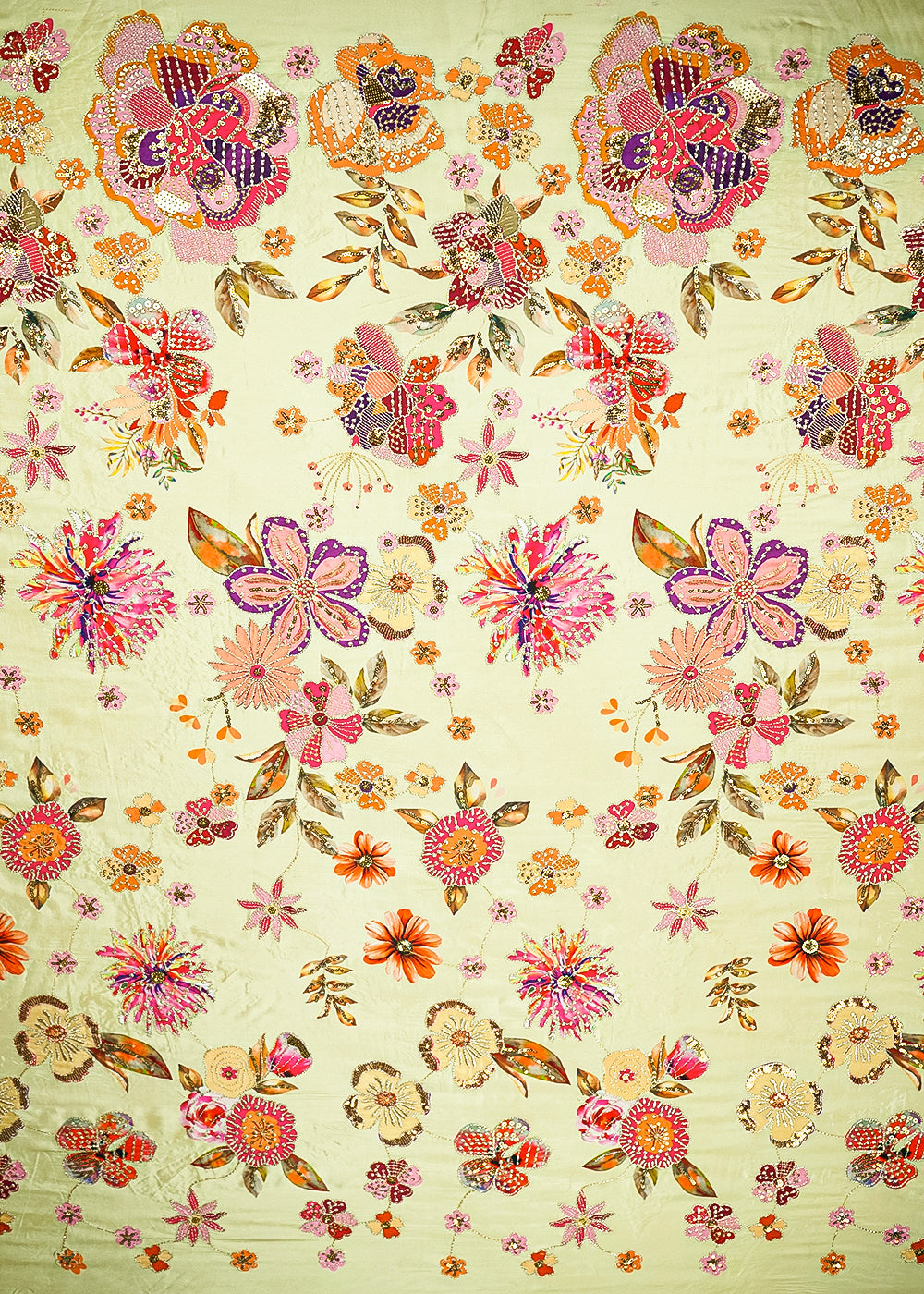 Pista Green Crepe Fabric With All Over Floral Print And Zari, Sequins Work 20464