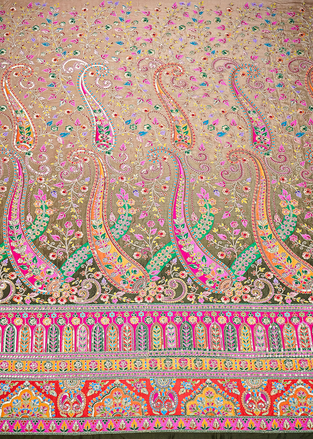 Mehendi Green Crepe Fabric With All Over Zari And Sequins Work With One Side Border 20468