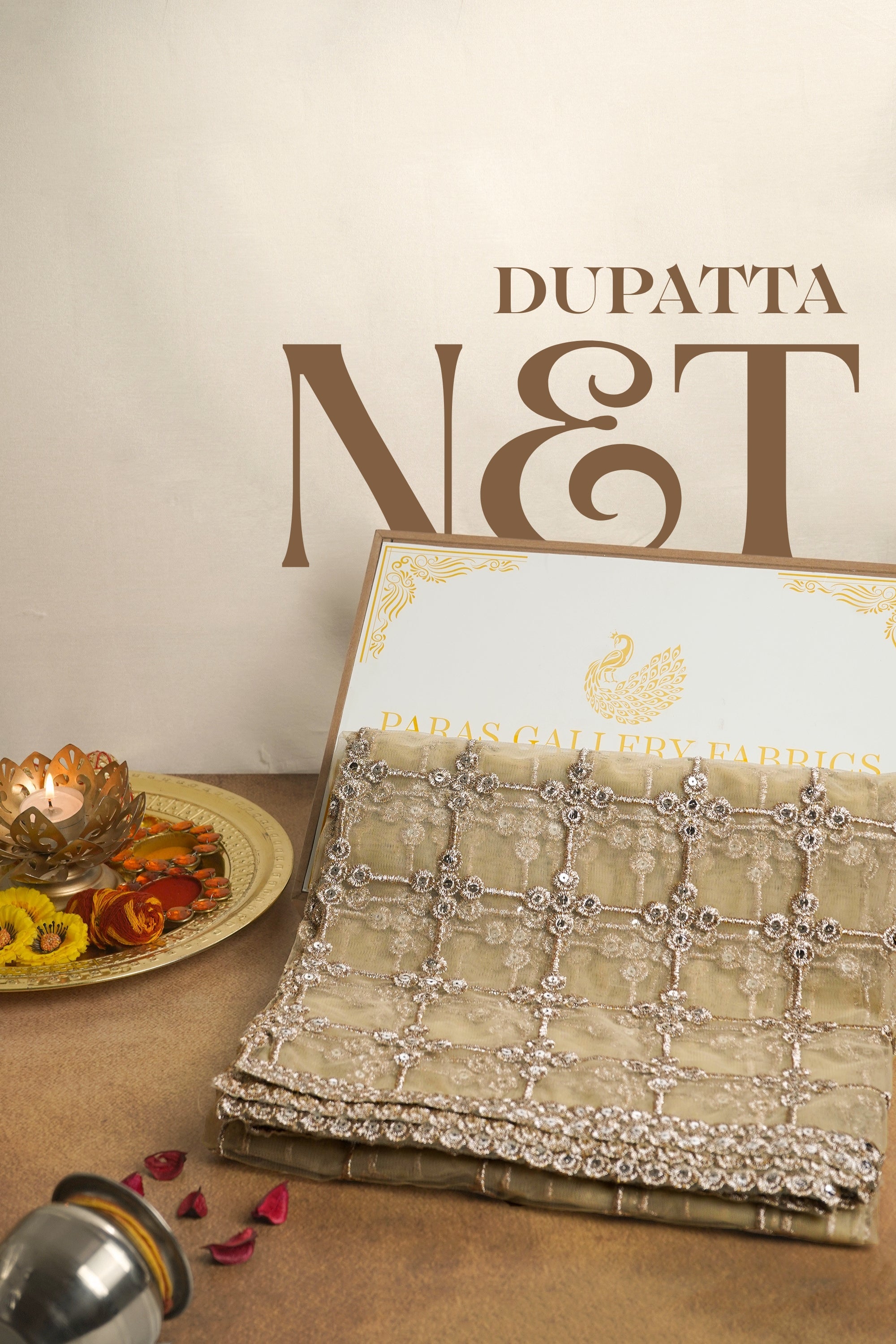 White Net Dupatta With All Over Sequins And Zari Work 20474